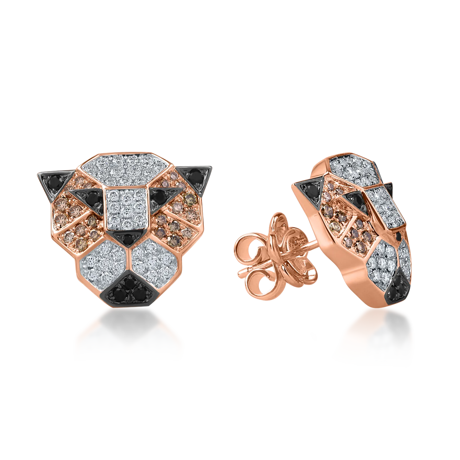 Cercei pantere din aur roz cu diamante de 1ct