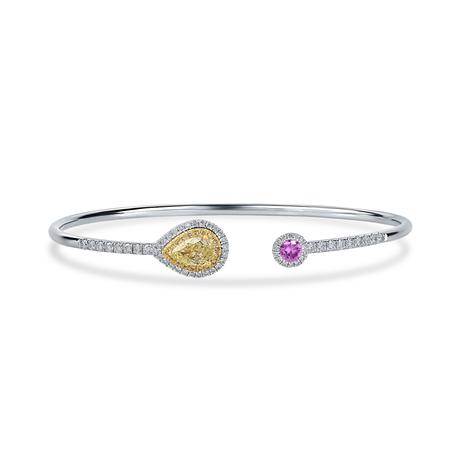 Teilor Bratara fixa deschisa din aur alb cu safir roz si diamante pear de 1.2ct