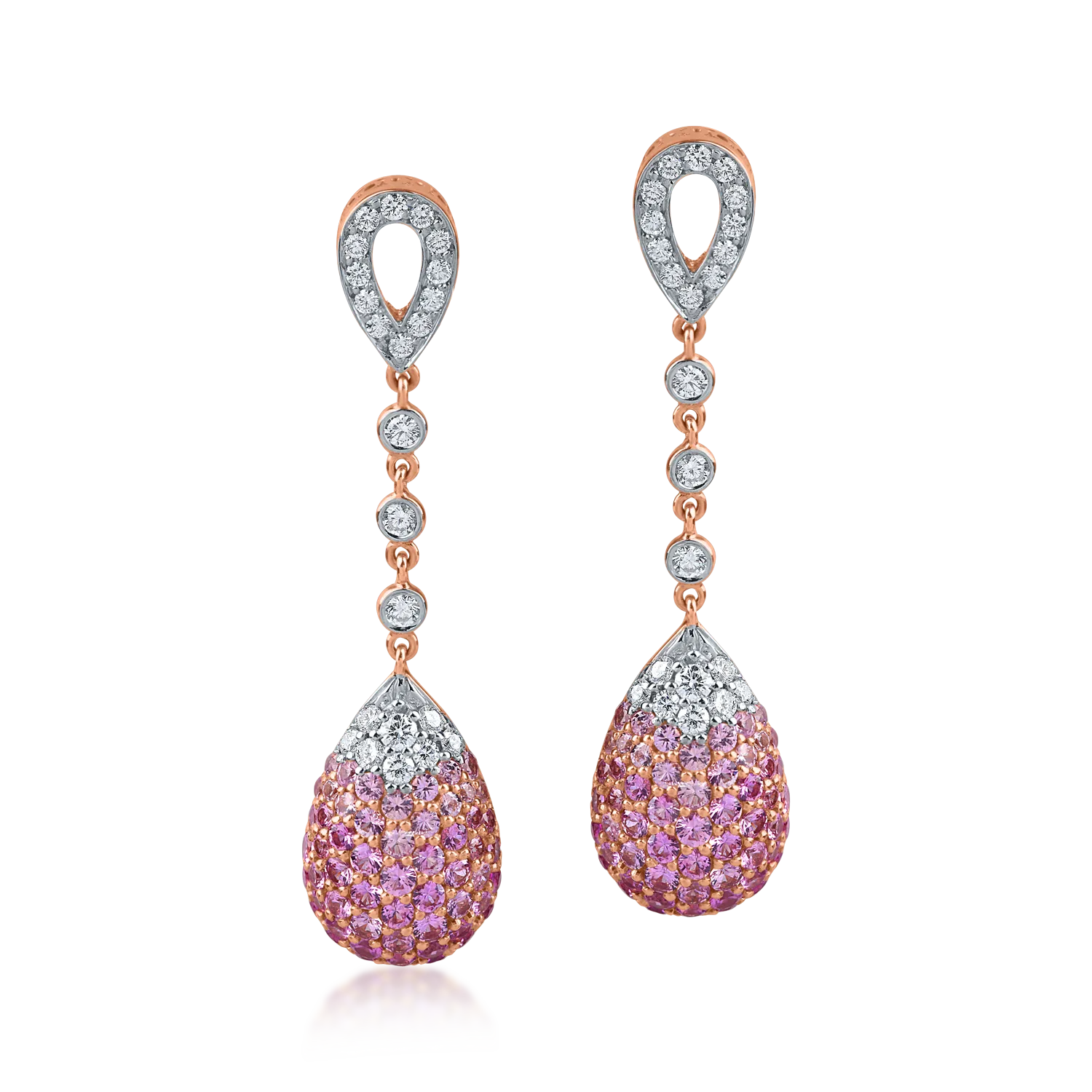 Cercei lungi din aur roz cu safire roz si diamante de 2.4ct - 1 | YEO