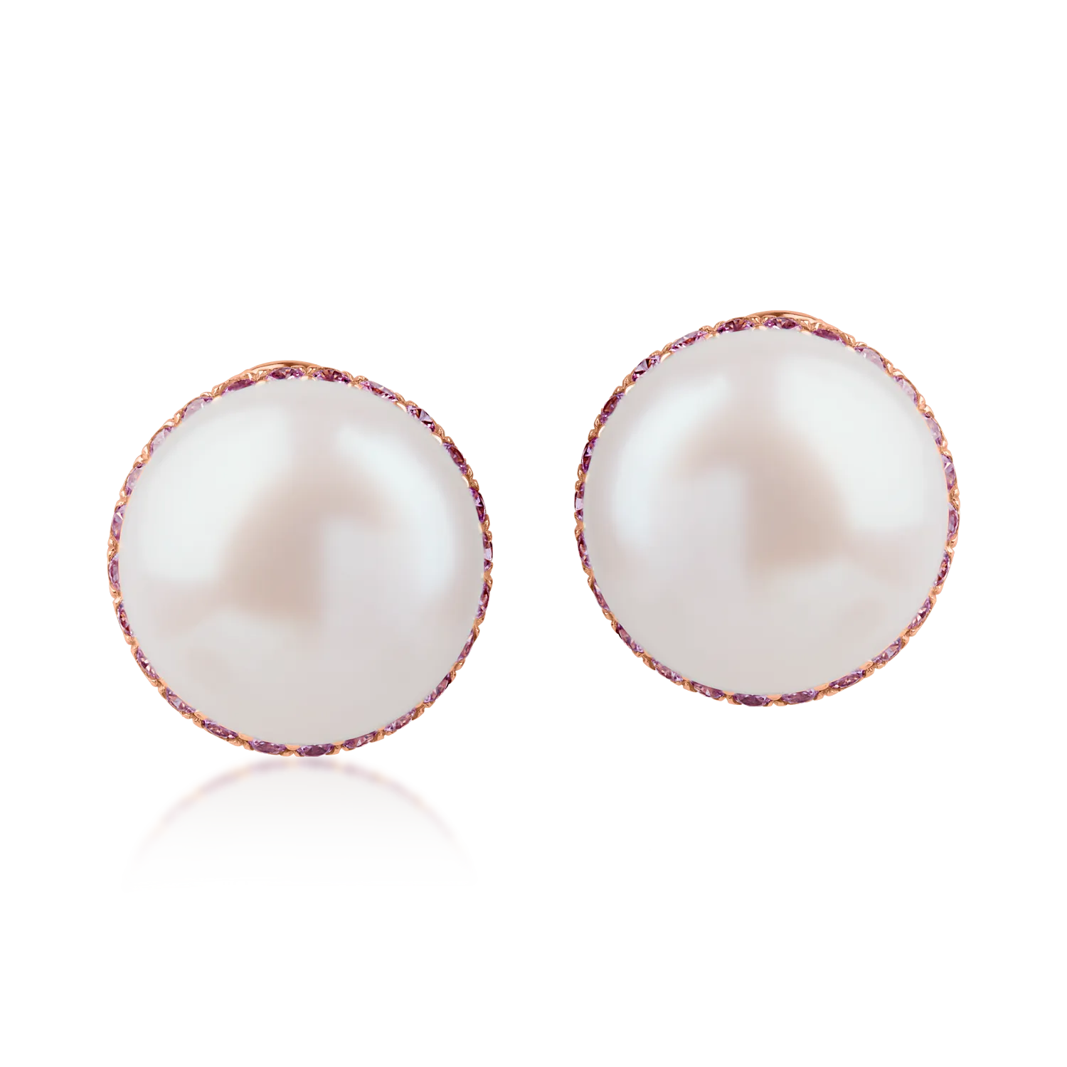 Cercei din aur roz cu perle de cultura si pietre pretioase de 0.8ct