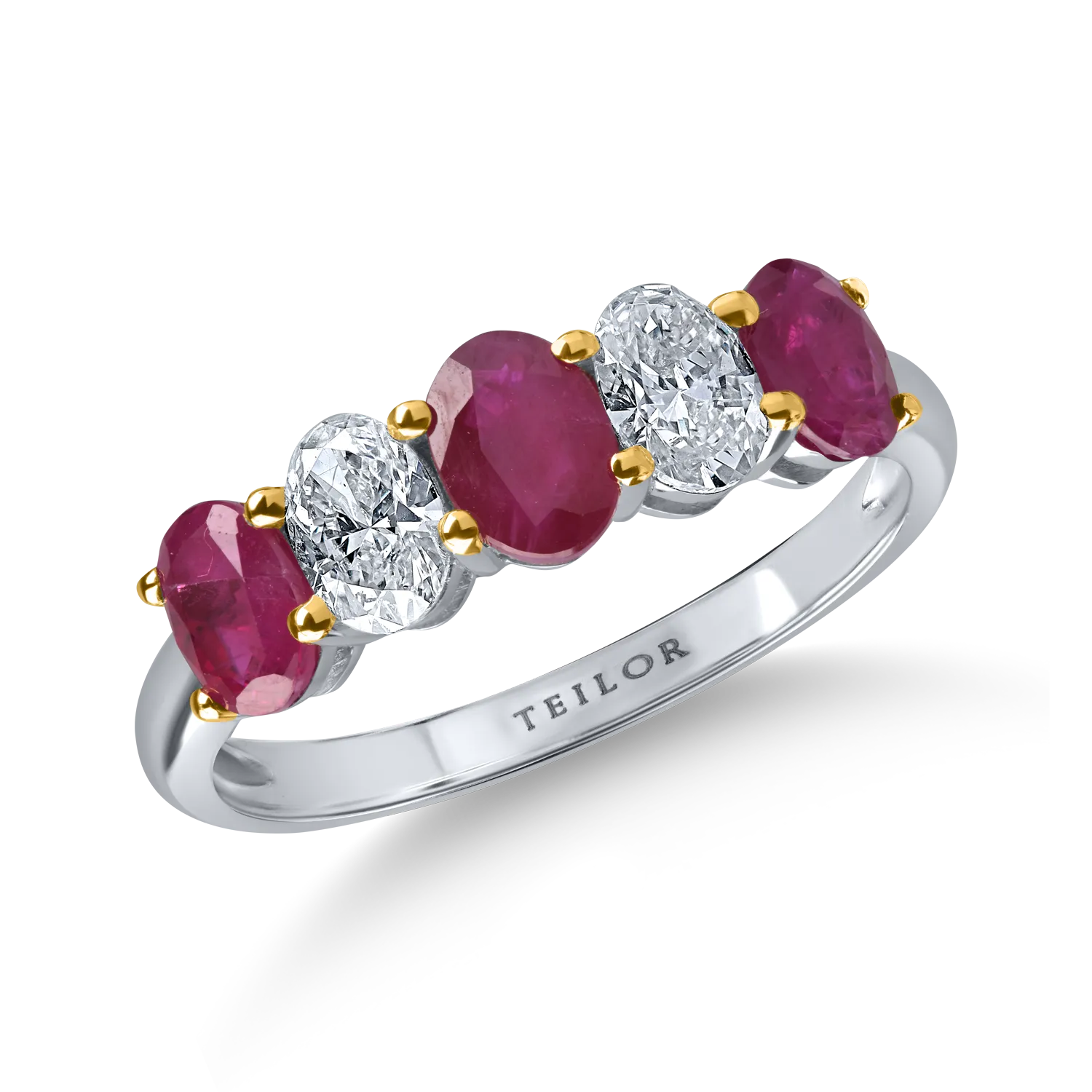 Inel din aur alb cu rubine tratate de 1.05ct si diamante de 0.6ct