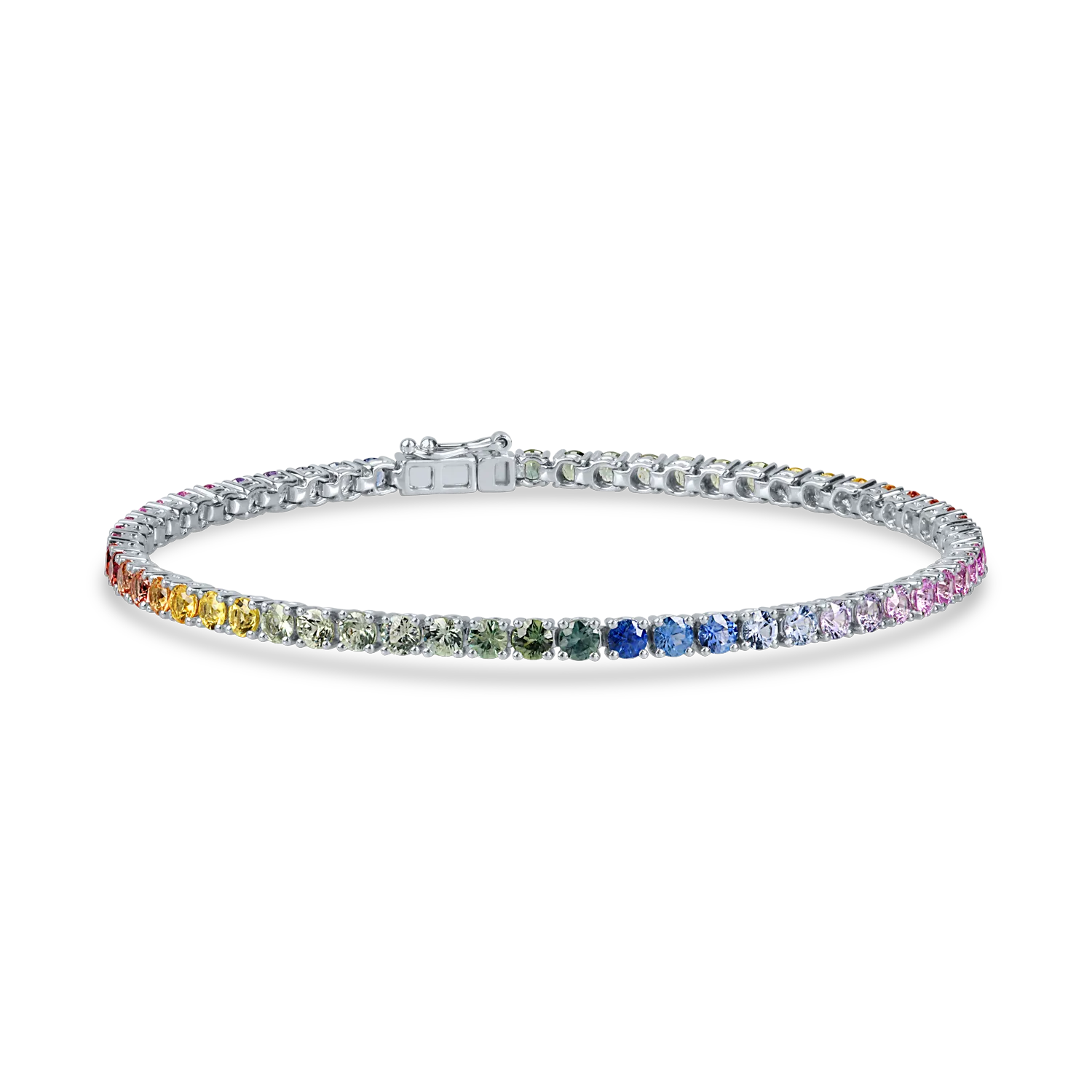 Bratara tennis din aur alb cu safire multicolore de 6ct