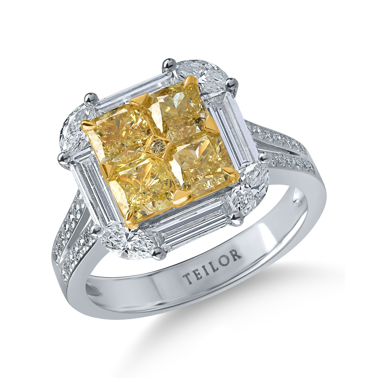Fehér-sárga arany gyűrű 3.3ct sárga és átlátszó gyémántokkal-189830