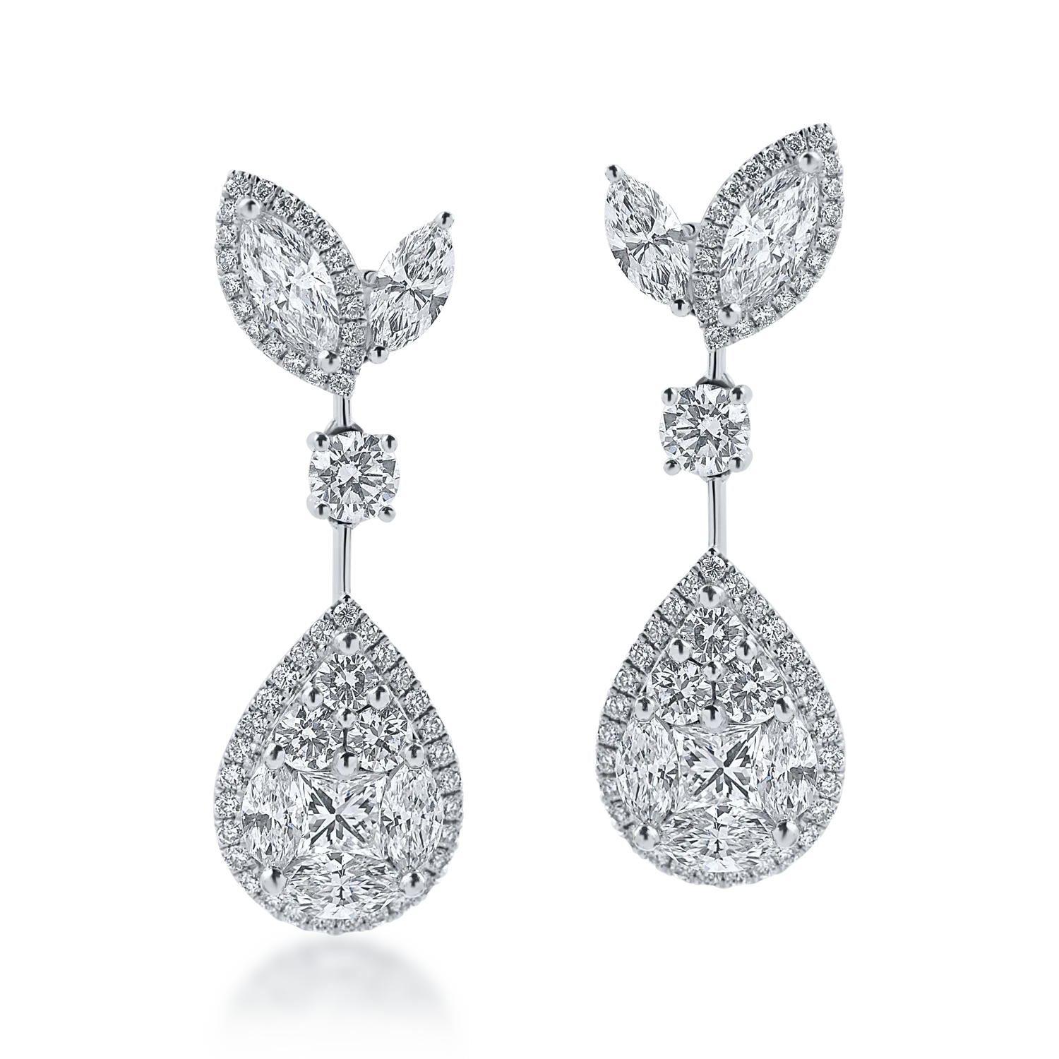 Cercei lacrima din aur alb cu diamante de 3.4ct - 1 | YEO