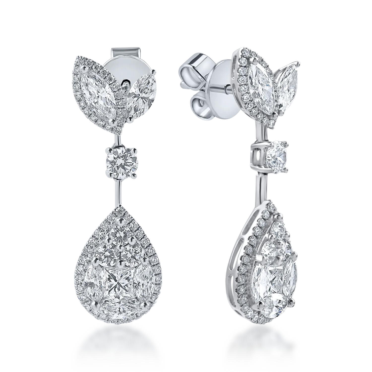 Cercei lacrima din aur alb cu diamante de 3.4ct
