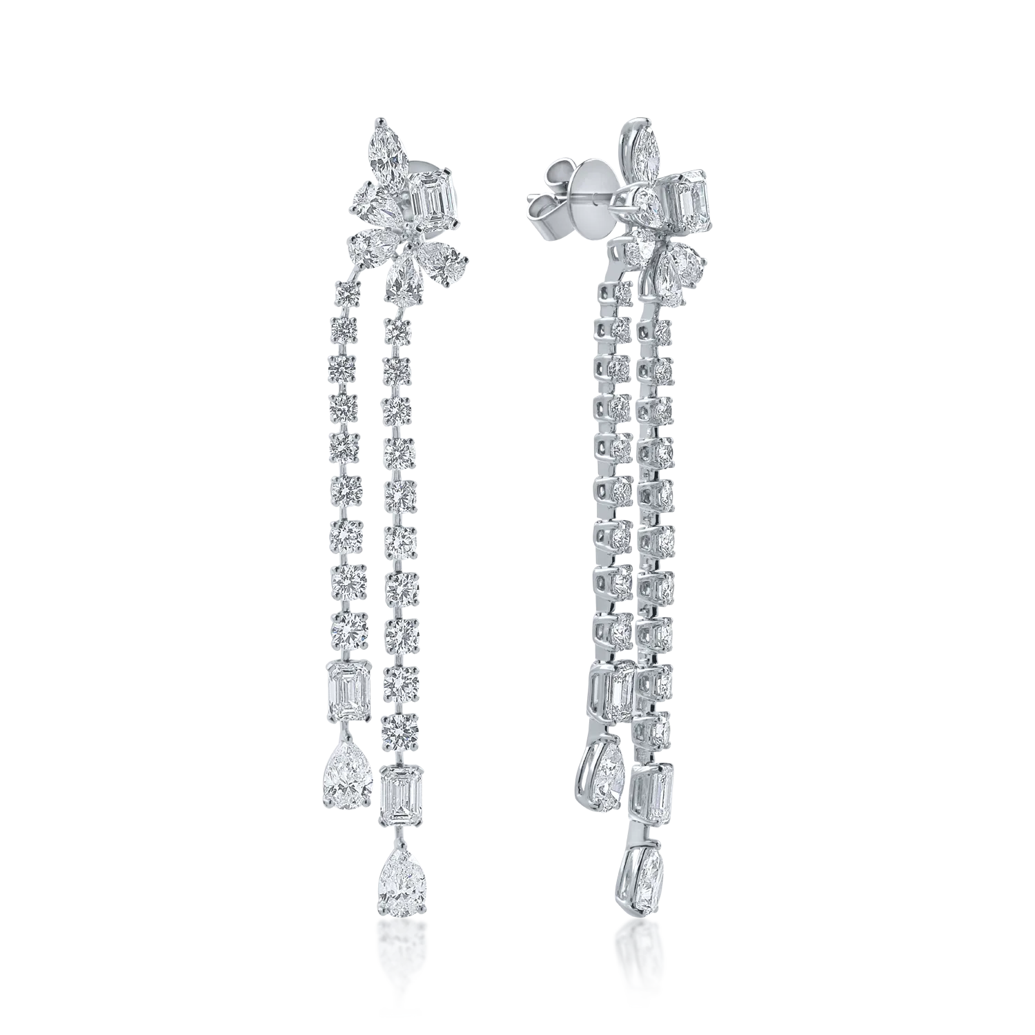 Cercei lungi dubli din aur alb cu diamante de 7.1ct