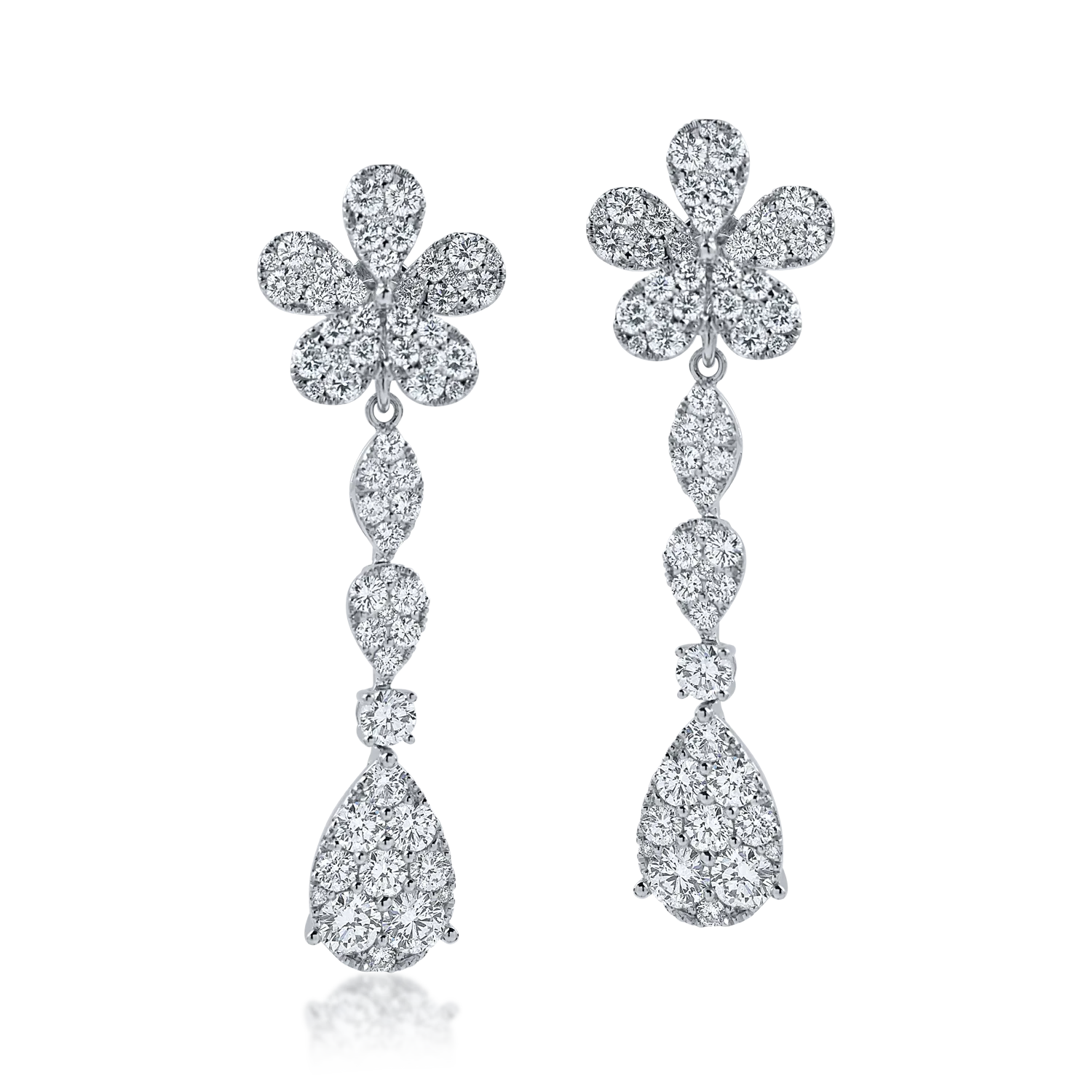 Cercei floare din aur alb cu diamante de 3.8ct - 1 | YEO