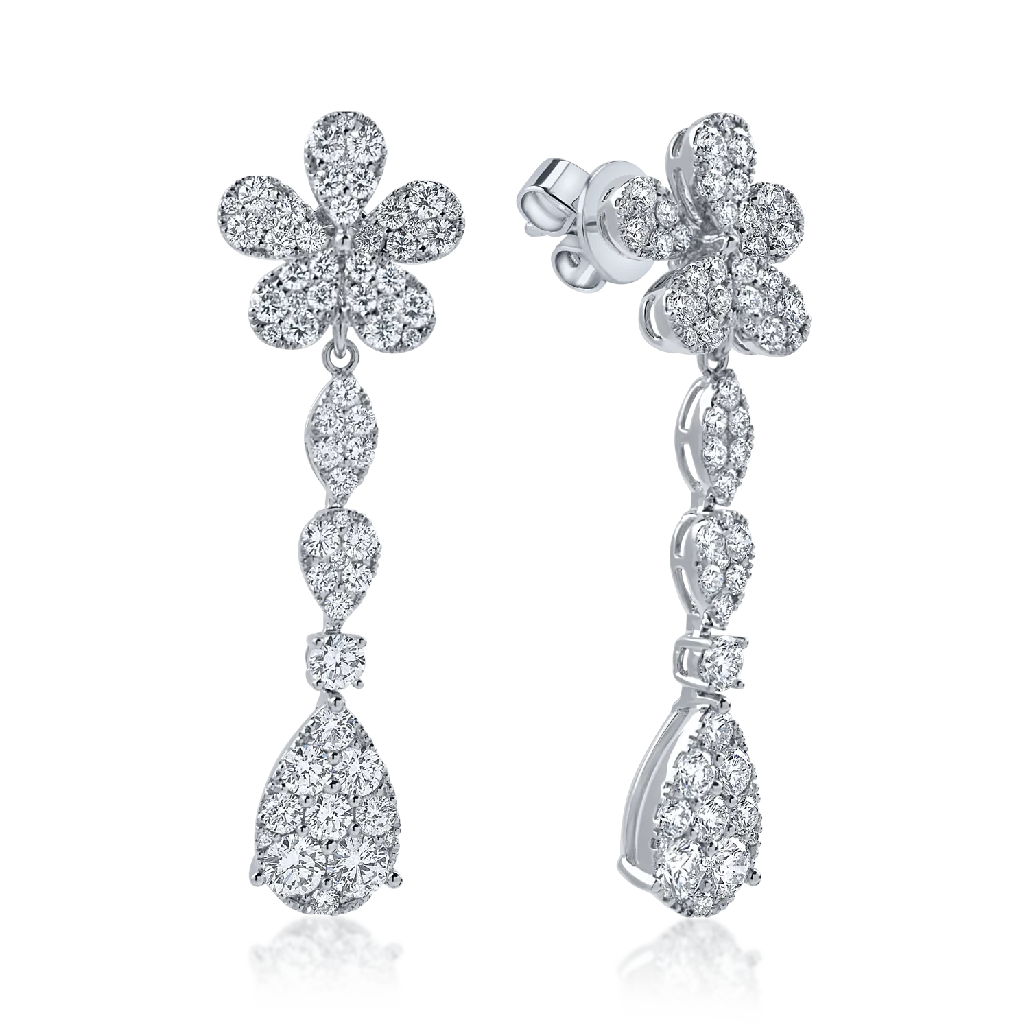 Cercei floare din aur alb cu diamante de 3.8ct
