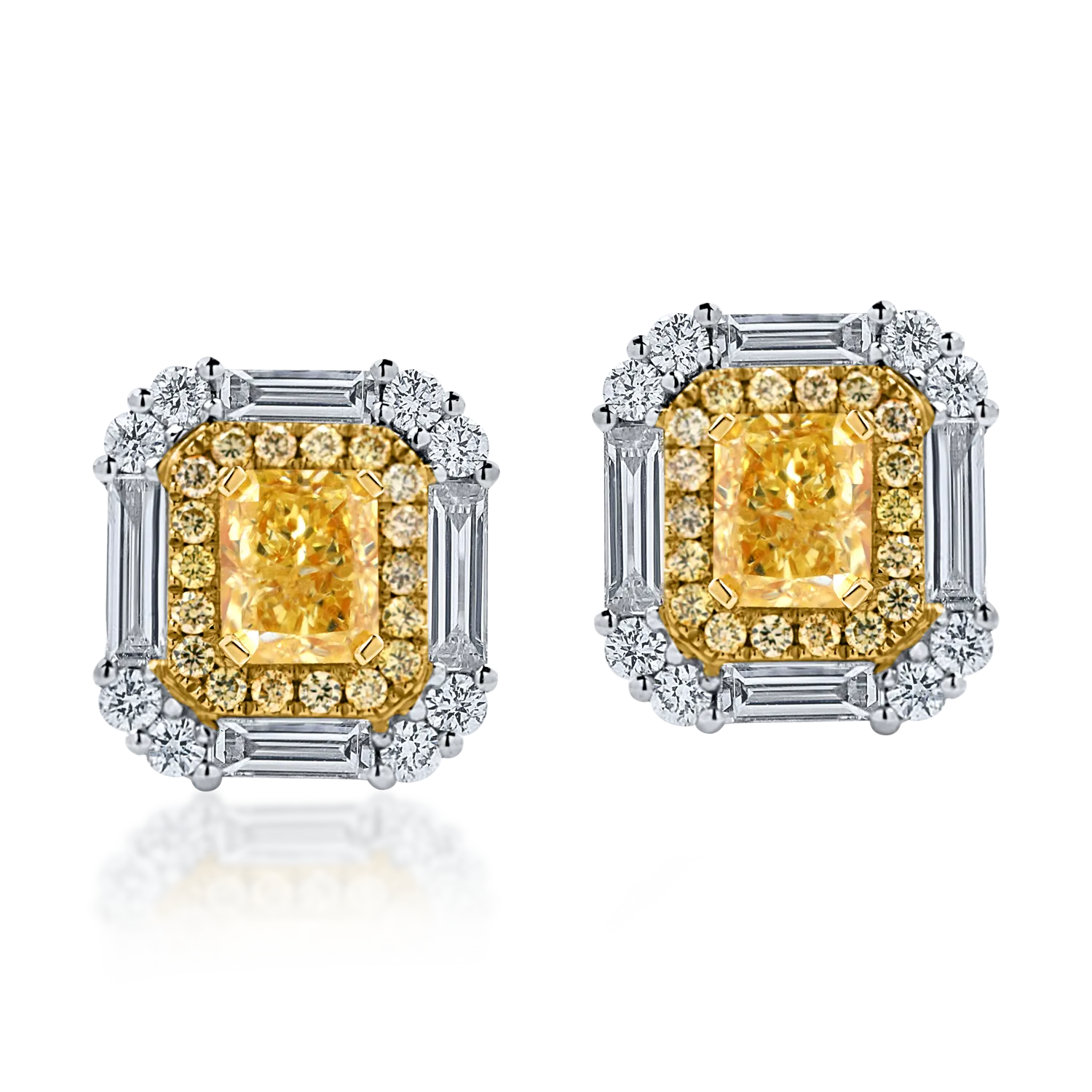 Cercei geometrici din aur alb-galben cu diamante de 2.1ct - 1 | YEO