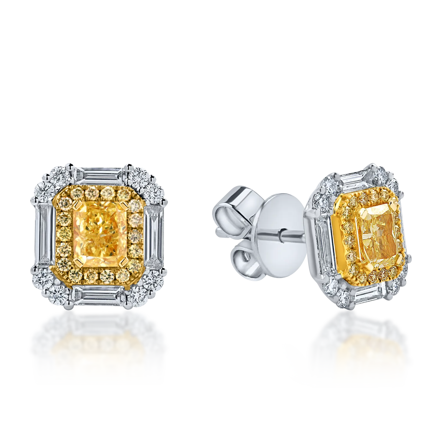 Cercei geometrici din aur alb-galben cu diamante de 2.1ct
