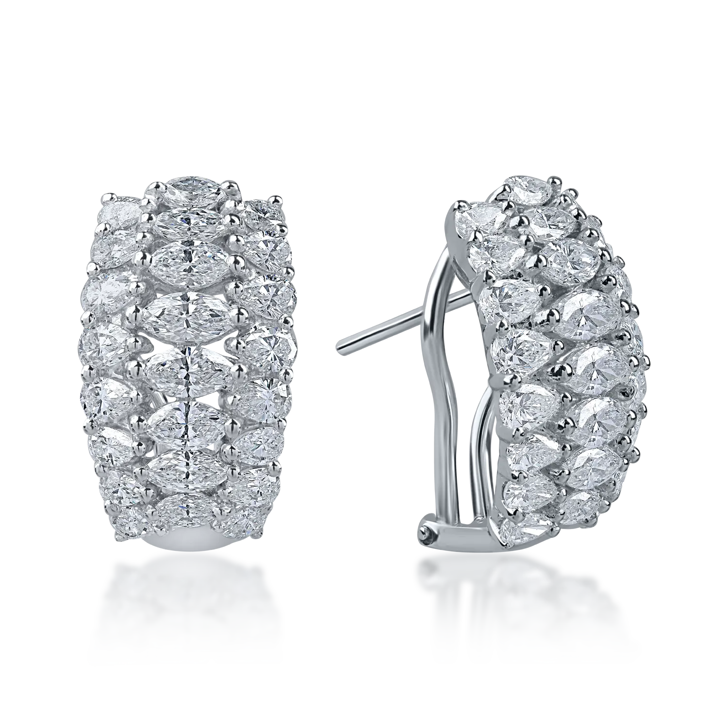 Cercei din aur alb cu diamante marquise si pear microsetting de 3.5ct