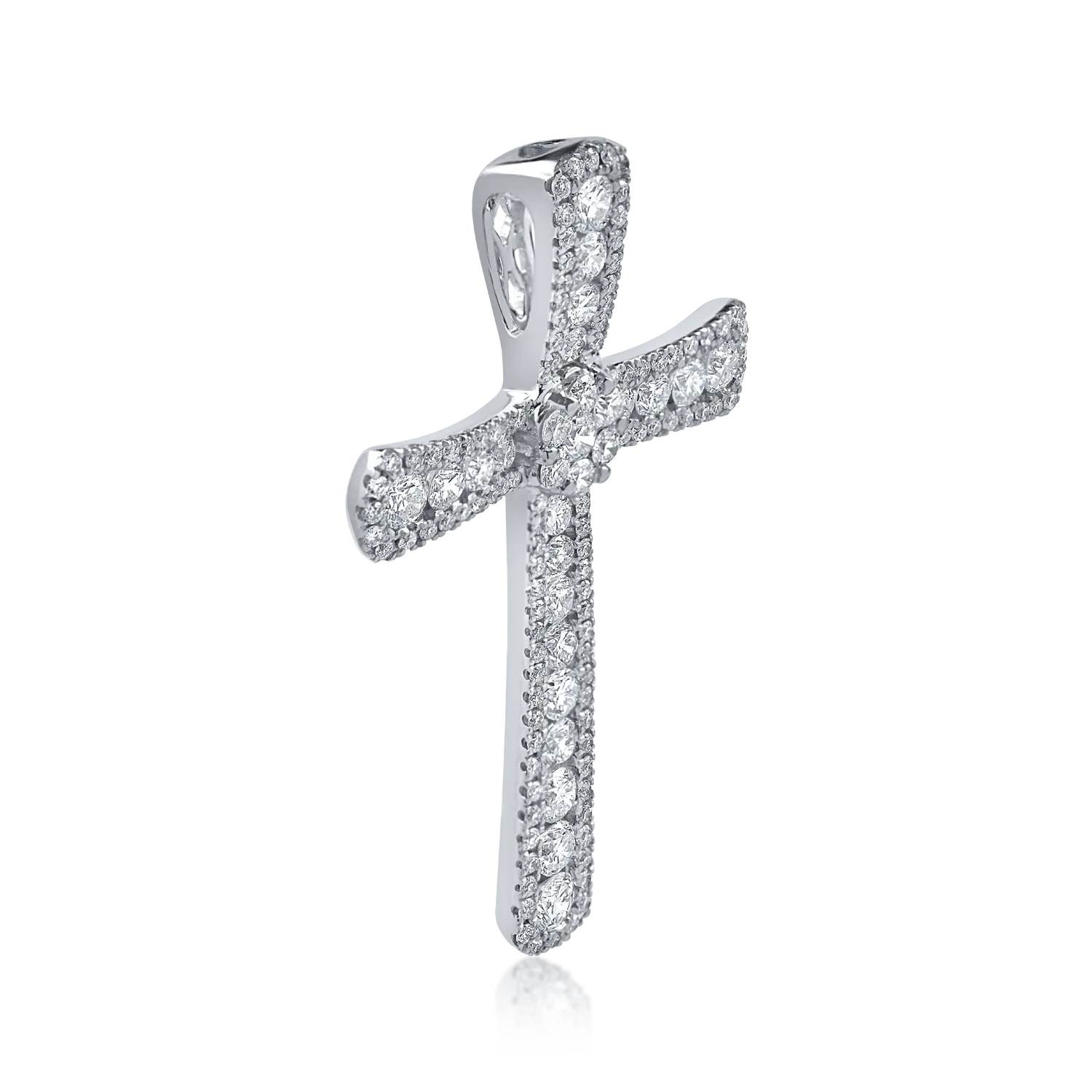 Pandantiv cruce din aur alb cu diamante de 1.4ct