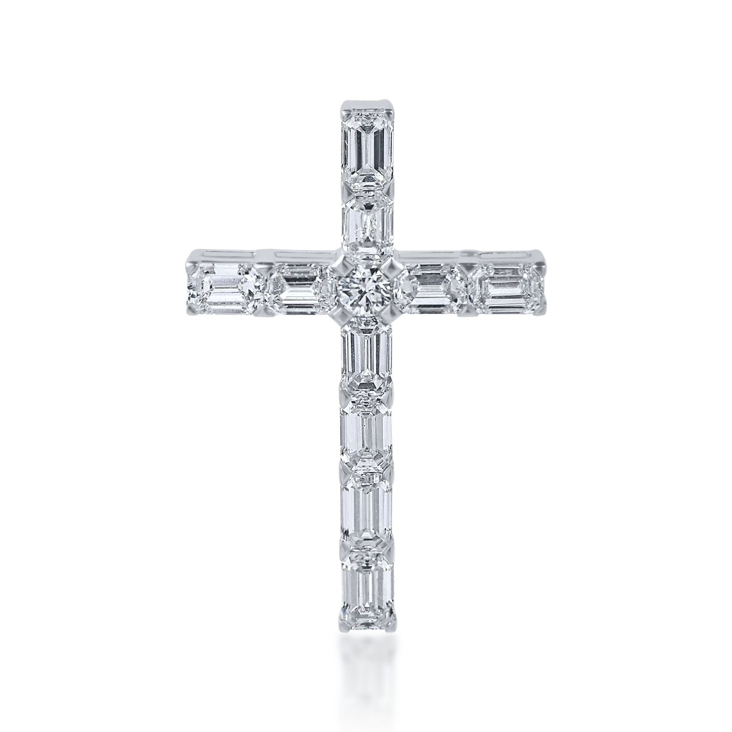 Teilor Pandantiv cruce din aur alb cu diamante baguette si rotunde de 1.9ct