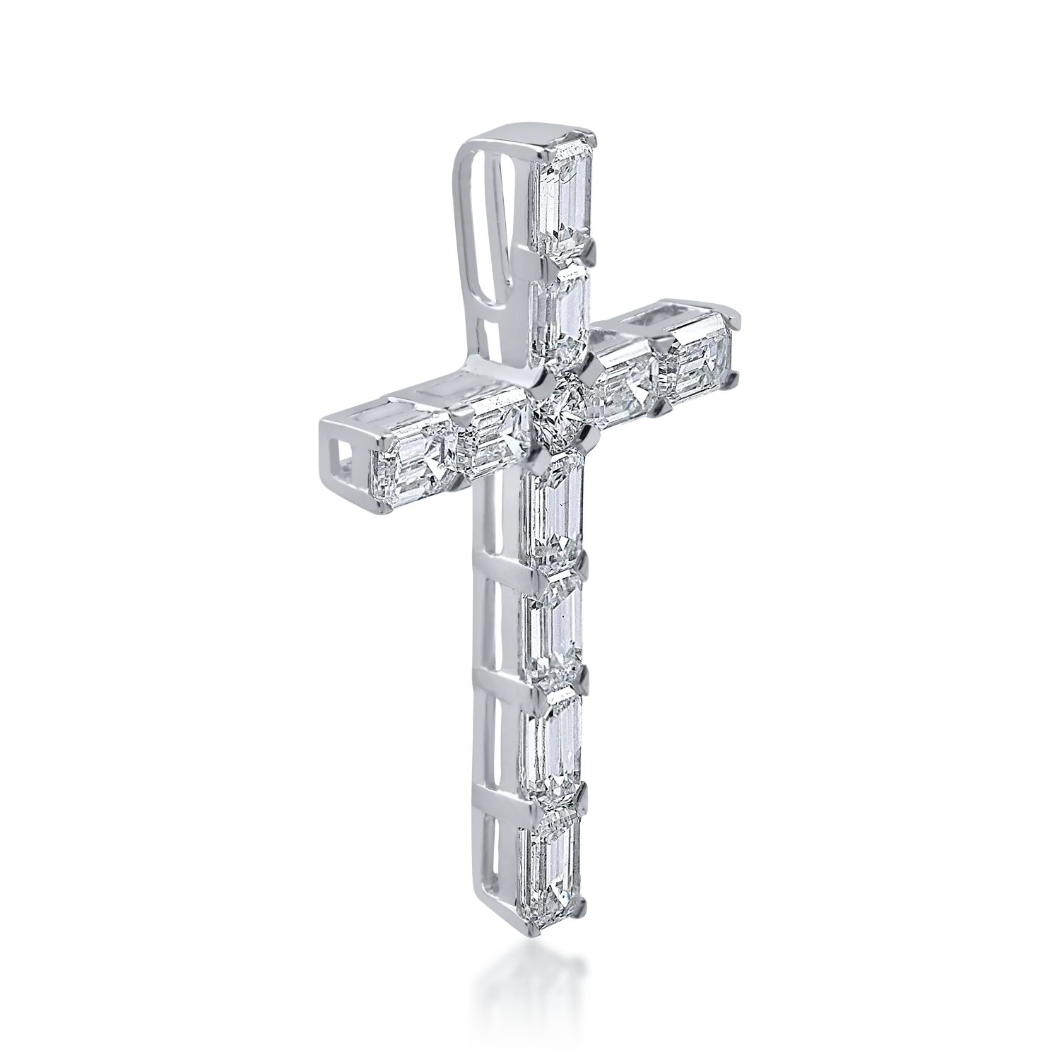 Pandantiv cruce din aur alb cu diamante de 1.9ct