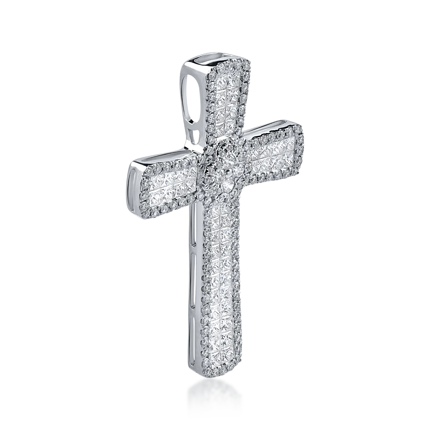 Pandantiv cruce din aur alb cu diamante de 2ct
