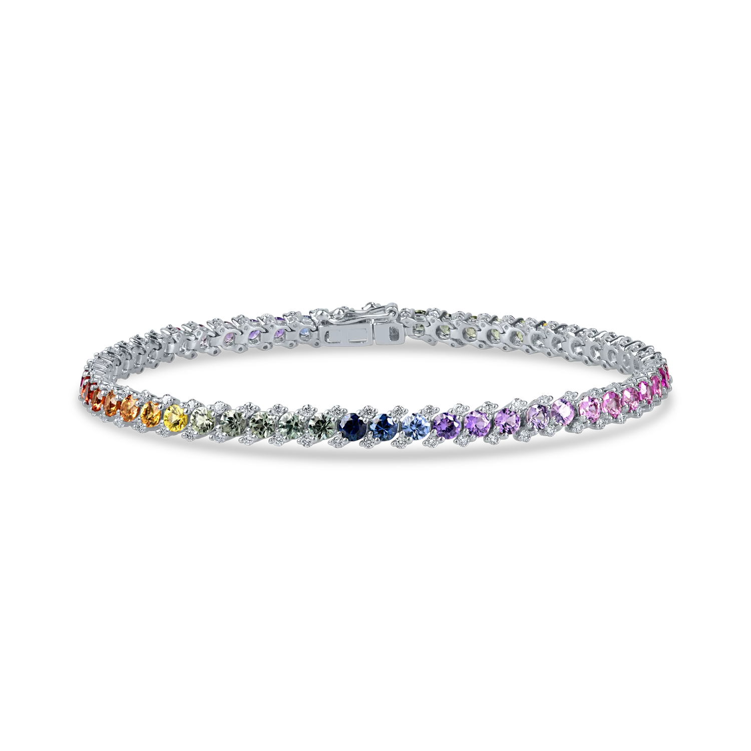 Bratara tennis din aur alb cu safire multicolore si diamante de 6.1ct
