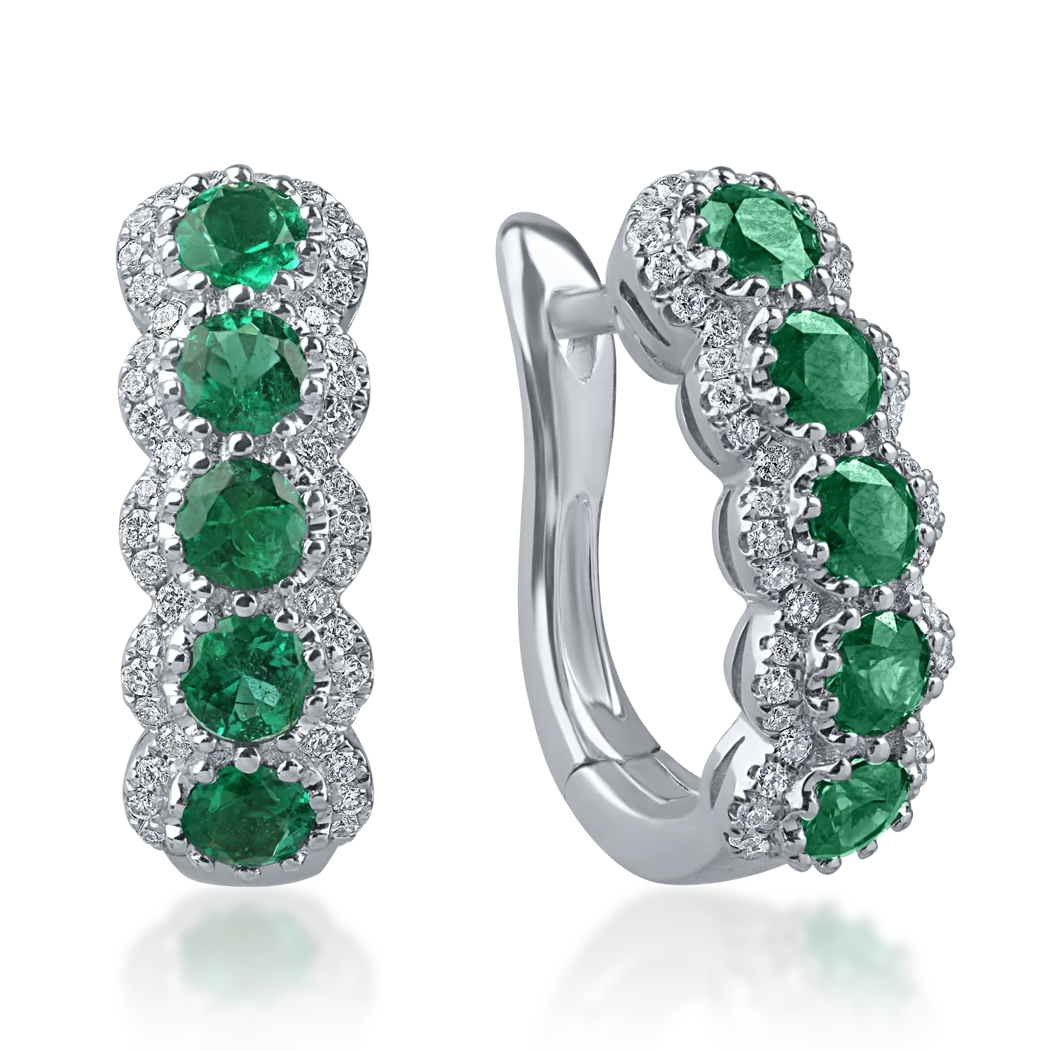 White gold hoop earrings with 1.2ct emeralds and diamonds