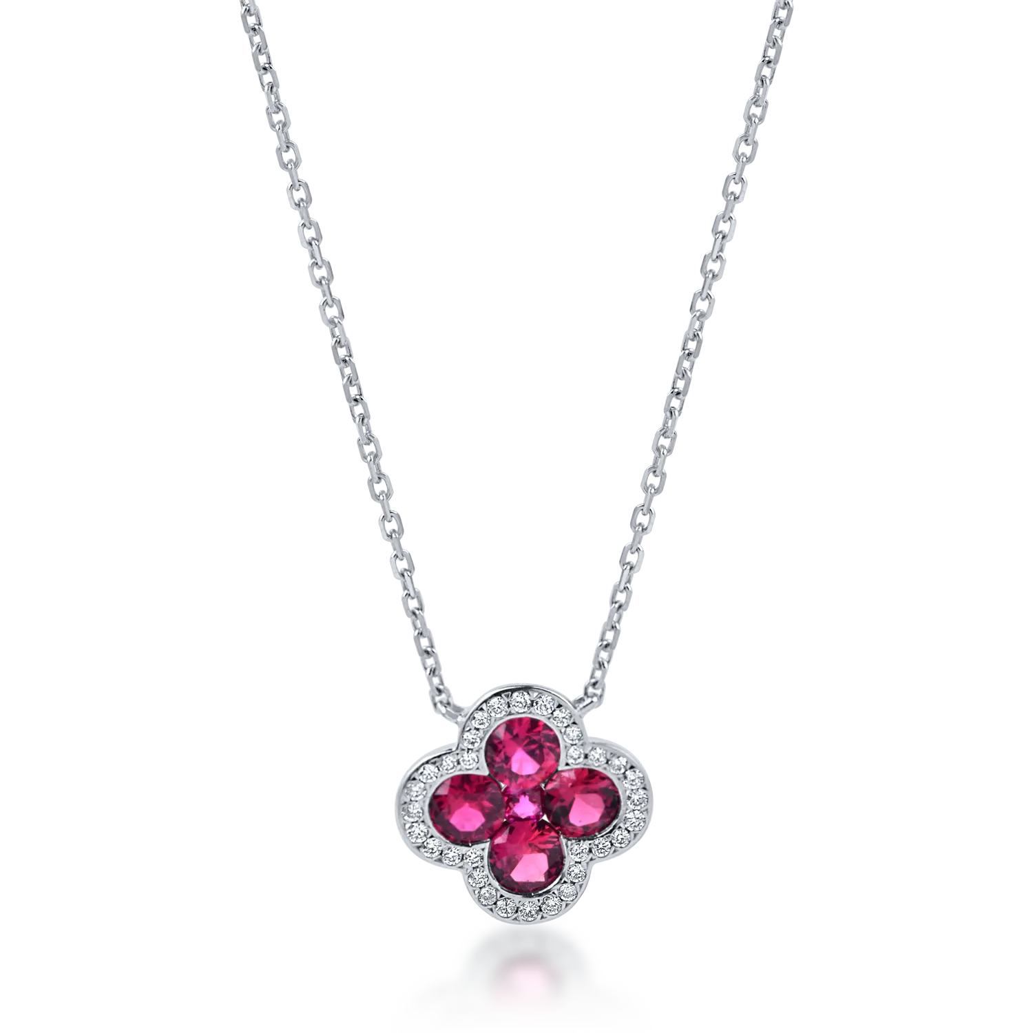 Lant cu pandantiv din aur alb cu rubine si diamante de 0.9ct