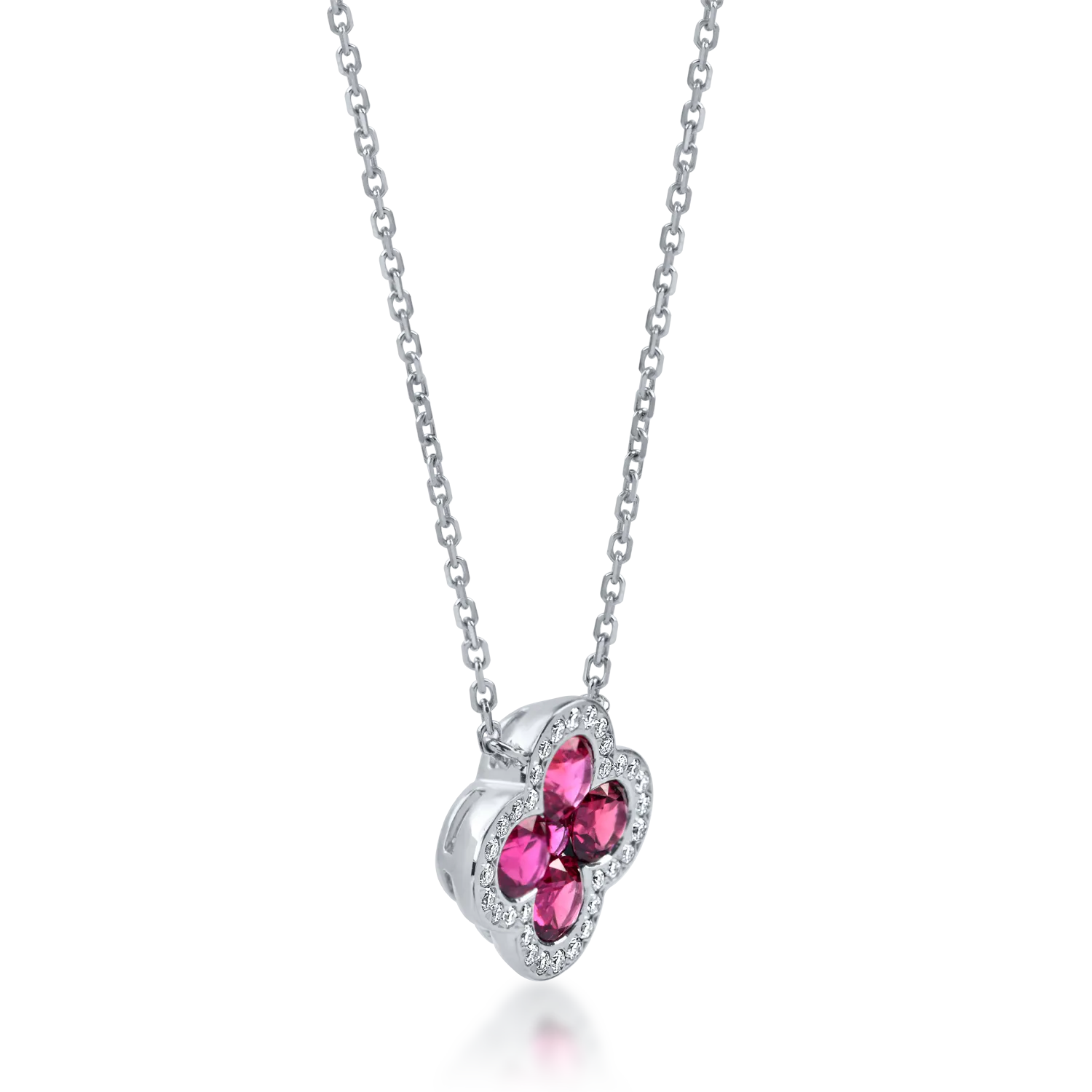 Lant cu pandantiv din aur alb cu rubine si diamante de 0.9ct