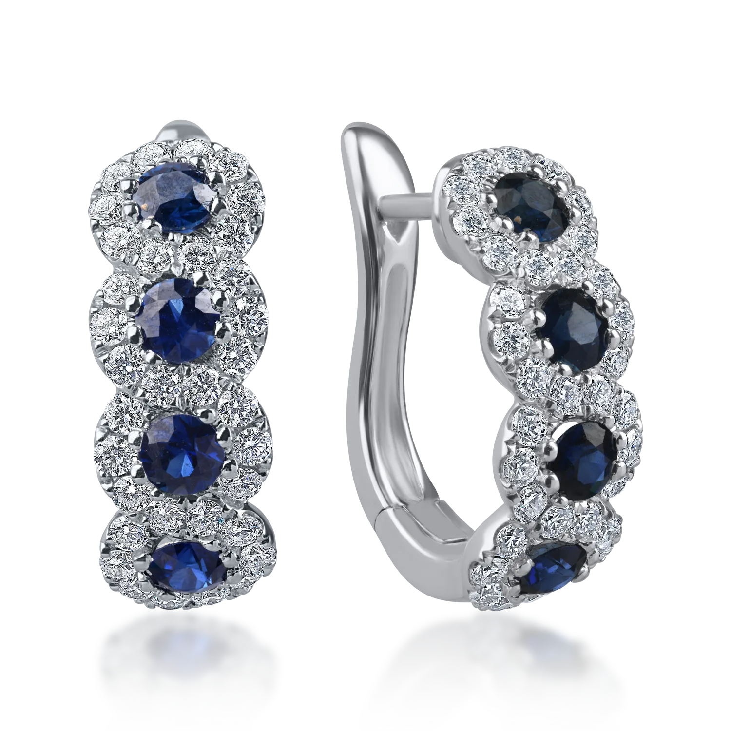 Cercei cu tortite din aur alb cu safire si diamante de 1.9ct