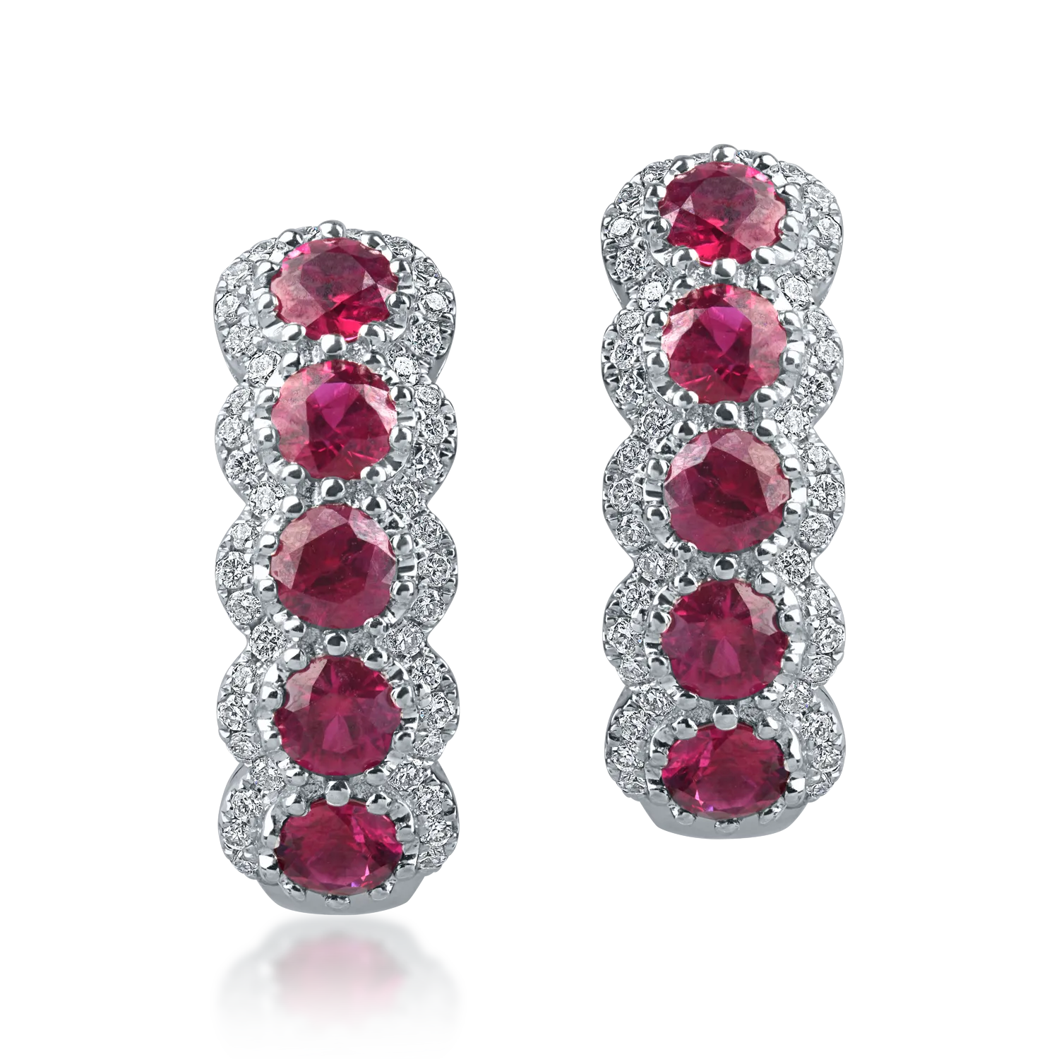 Cercei cu tortite din aur alb cu rubine si diamante de 1.5ct