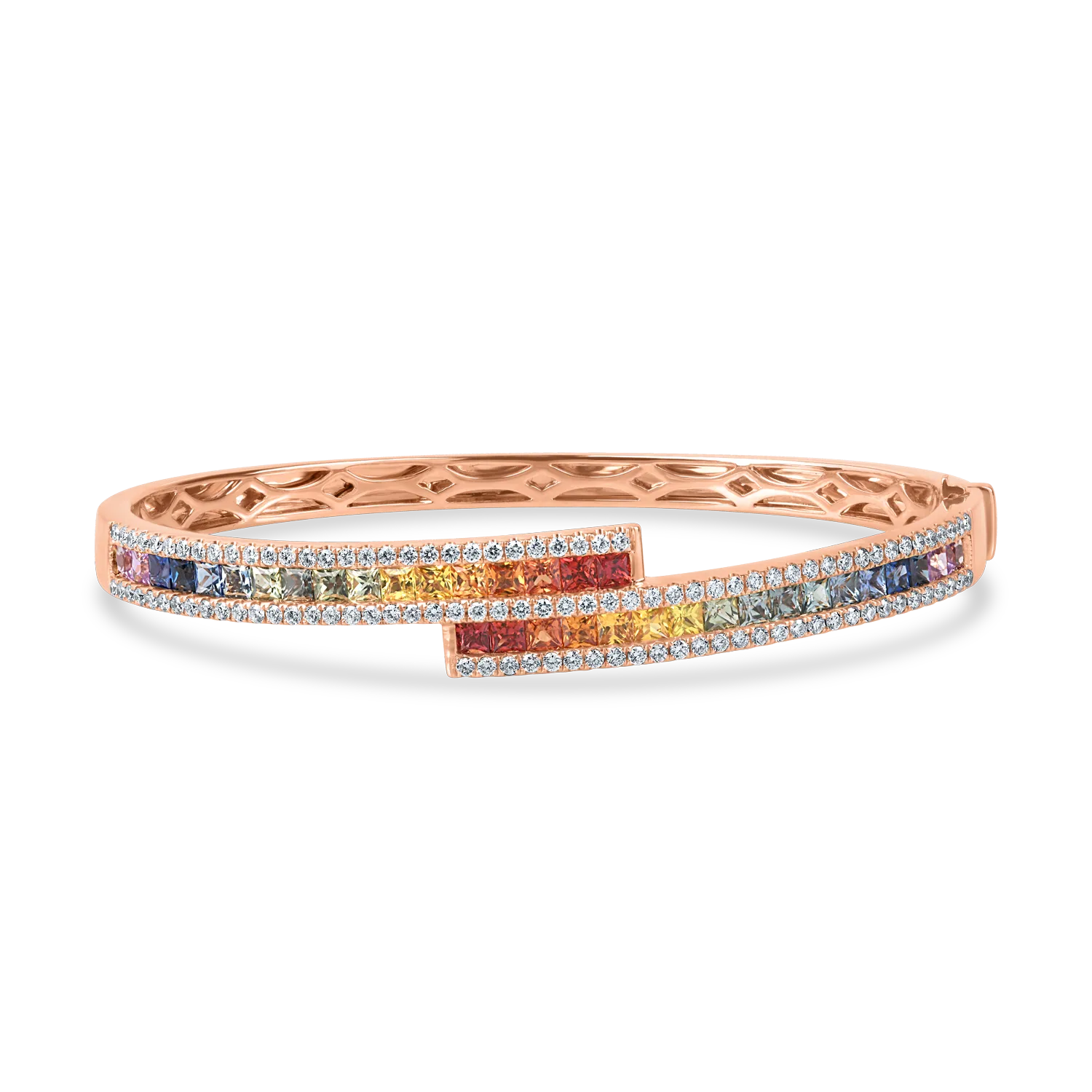Teilor Bratara fixa din aur roz cu safire multicolore si diamante de 3.8ct