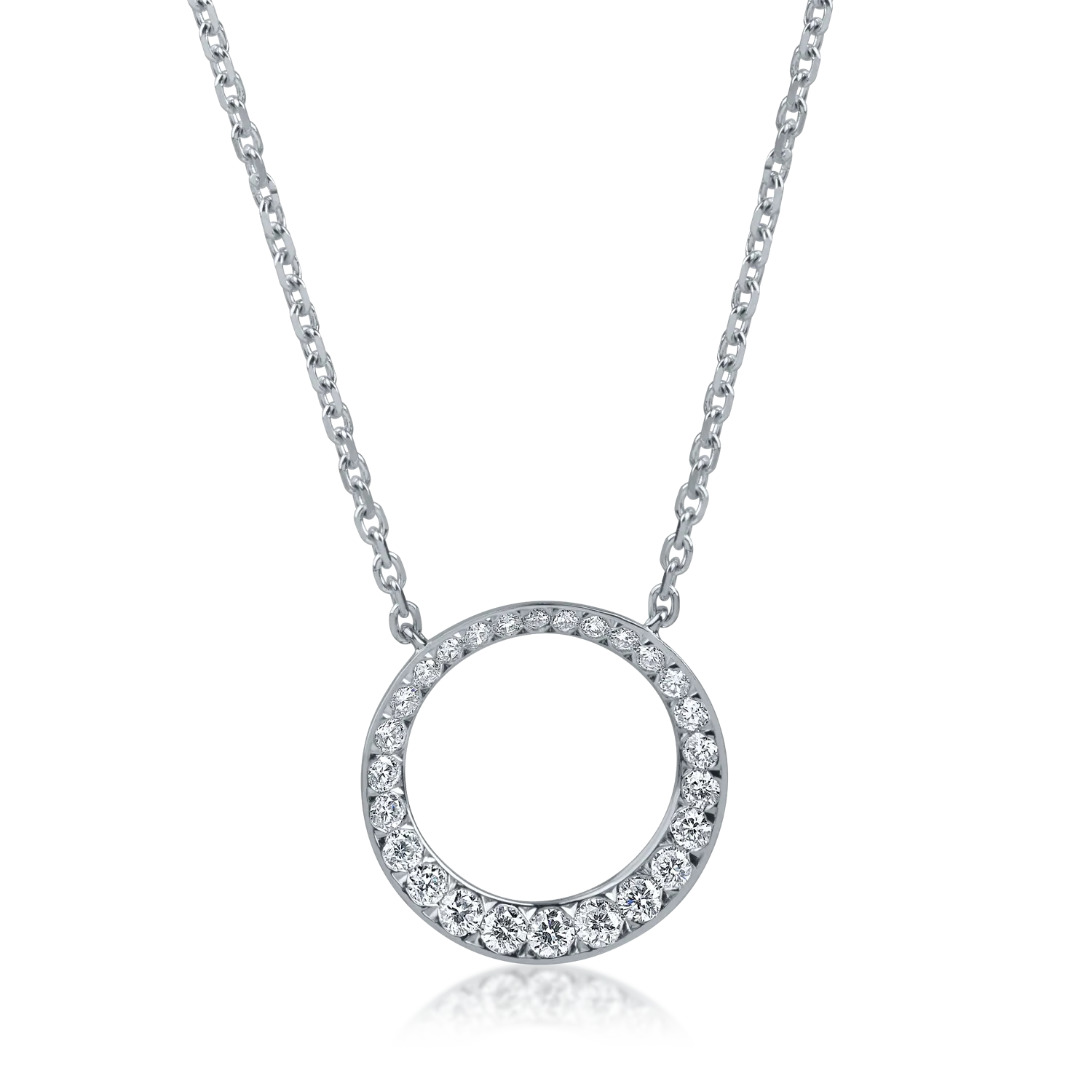 Teilor Lant cu pandantiv rotund din aur alb cu diamante de 0.33ct