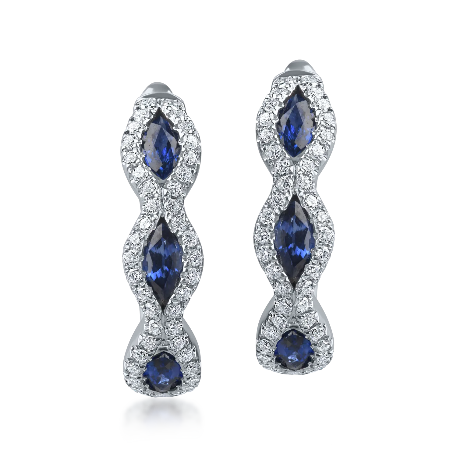 Cercei cu tortite din aur alb cu safire si diamante de 1.2ct