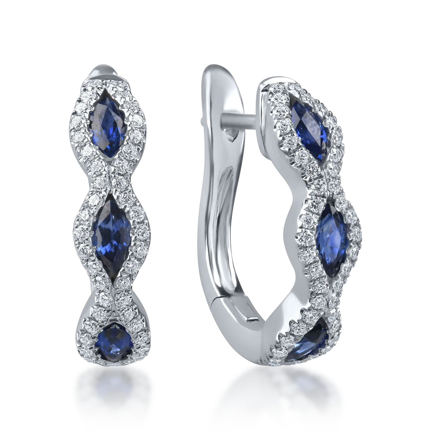 Kolczyki kółka z białego złota z szafirami o masie 1.2ct i diamentami