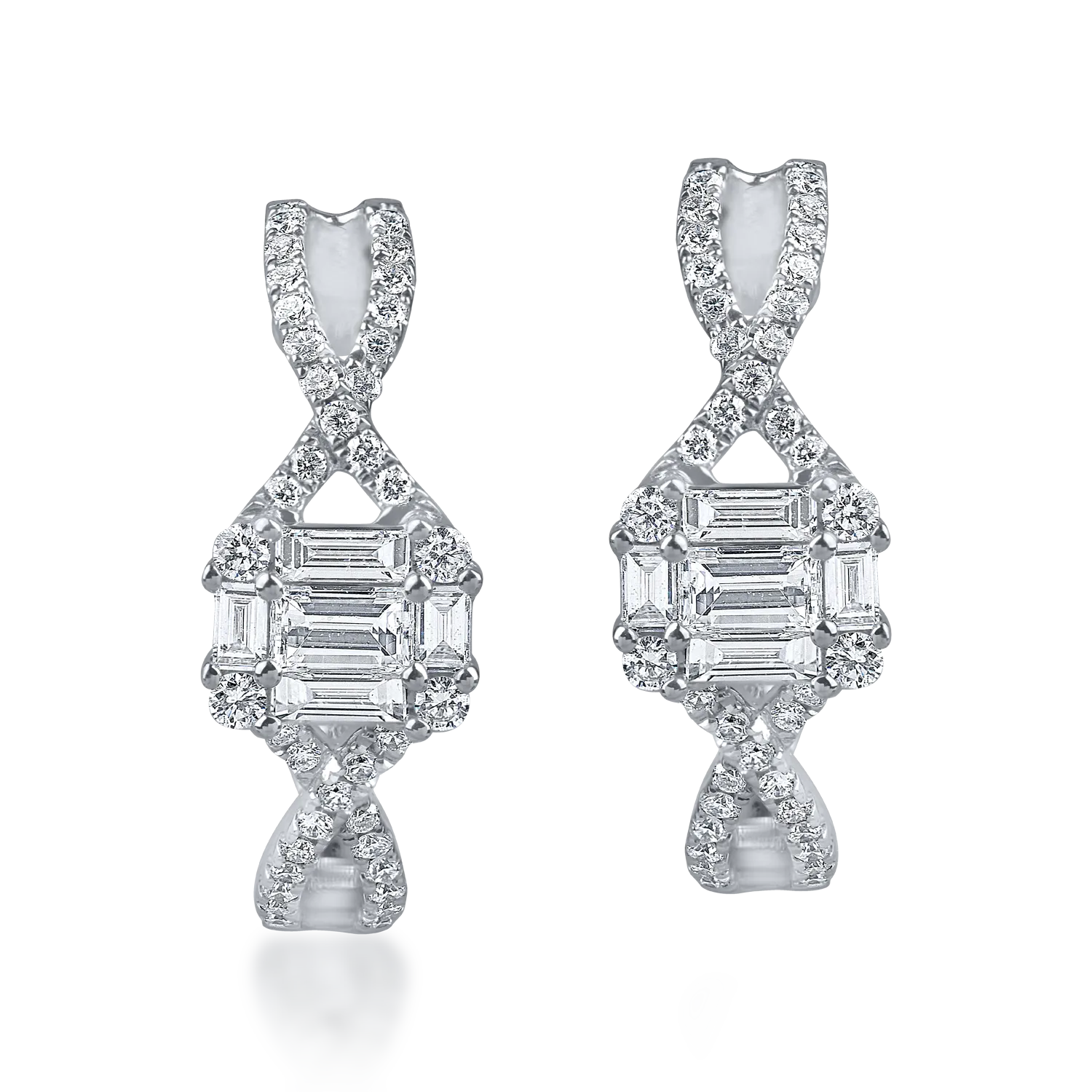 Cercei geometrici din aur alb cu diamante de 1ct - 1 | YEO