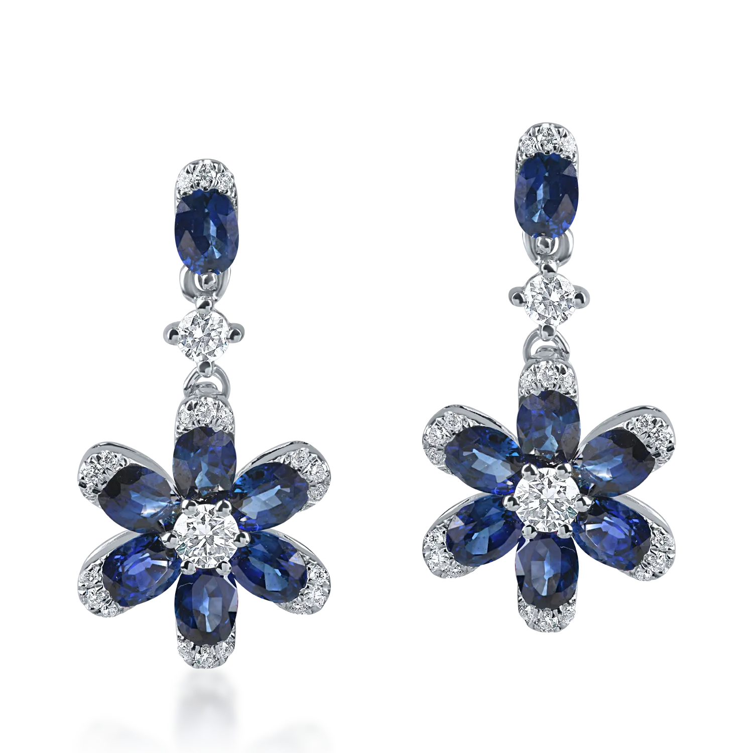 White gold flower earrings with 2ct sapphires and diamonds-189966