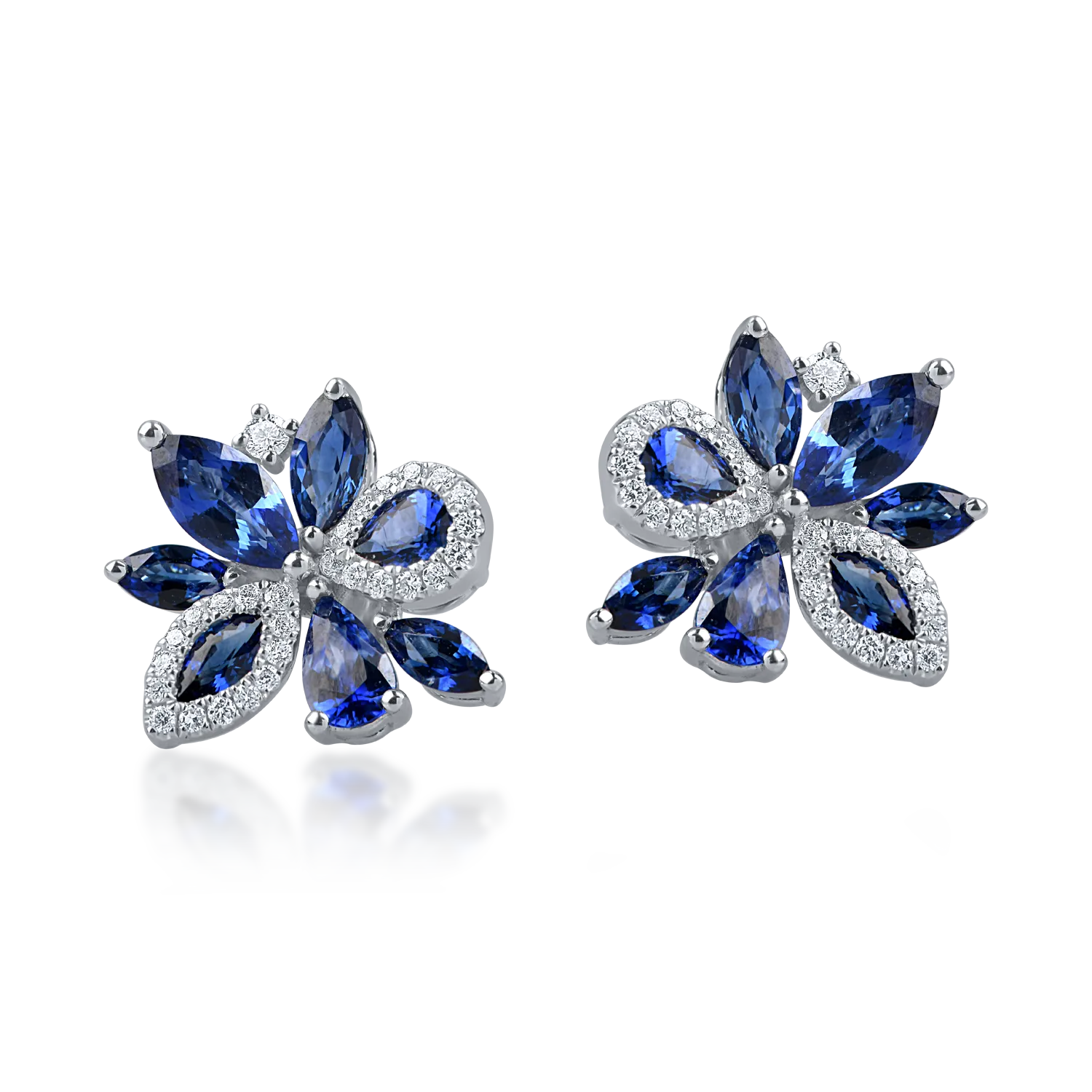 Kolczyki z białego złota w kwiaty z 2.2ct szafirami