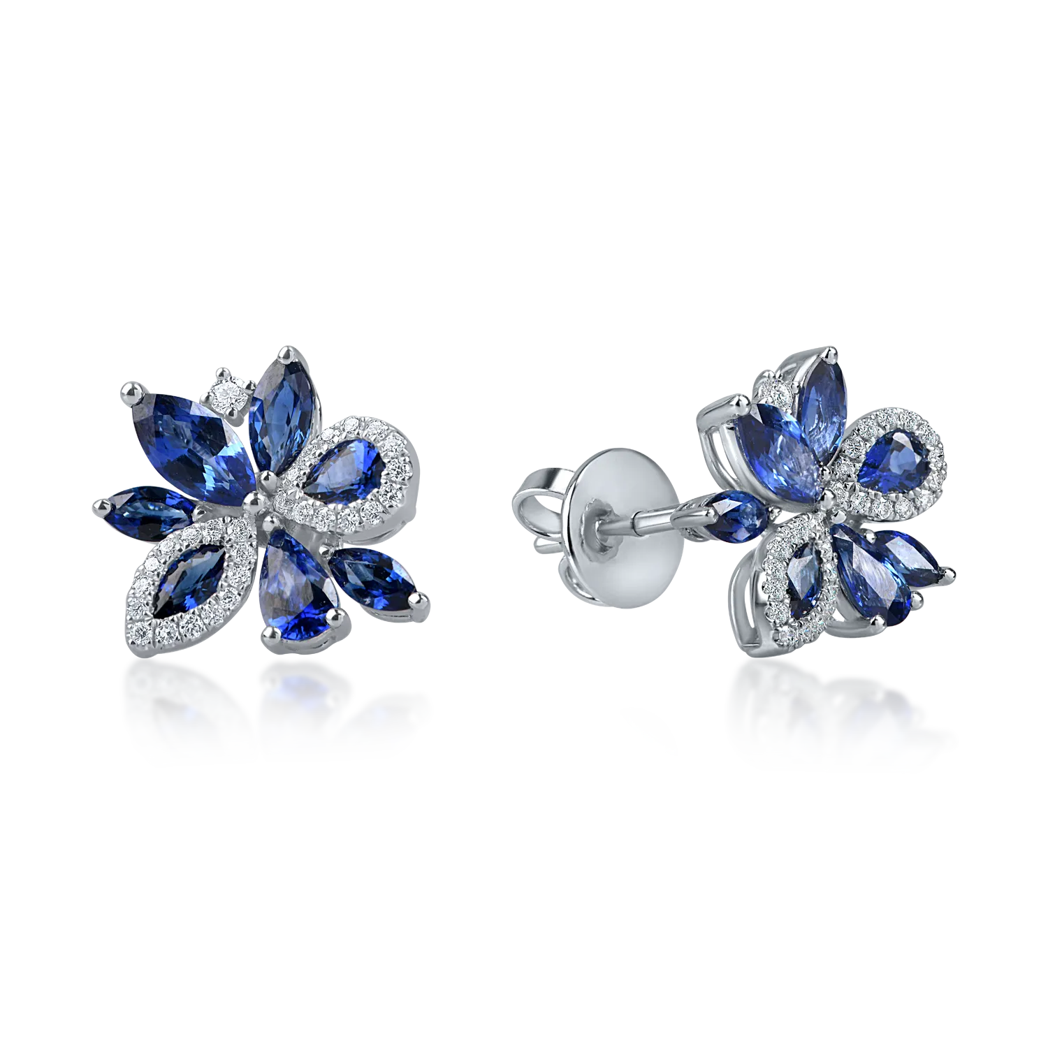 Fehérarany virágos fülbevaló 2.2ct zafírral