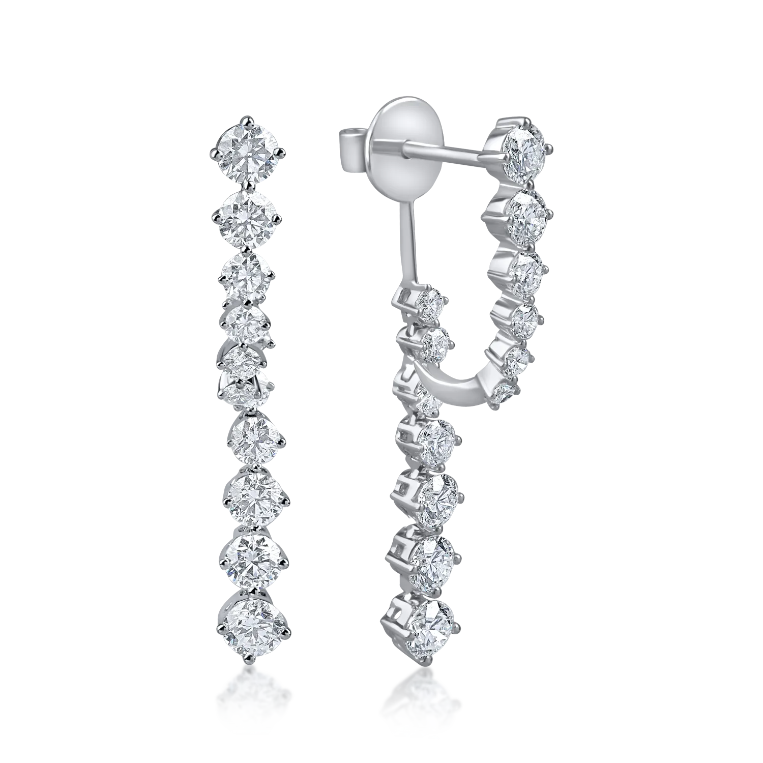 Cercei lungi din aur alb cu diamante de 2ct