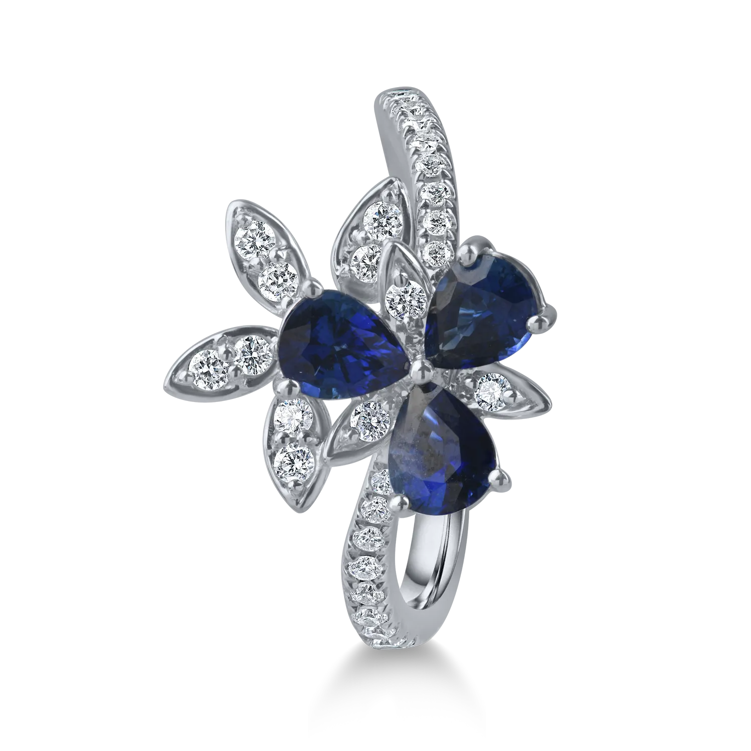 White gold floral ring with 1.3ct sapphires and diamonds