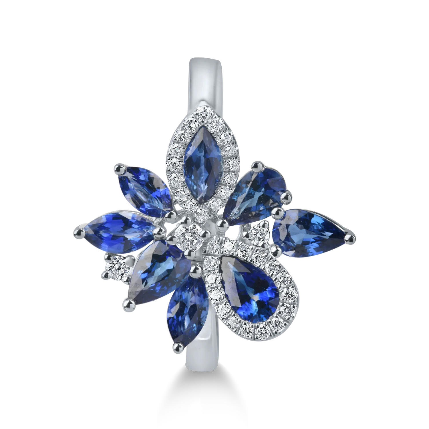 Inel din aur alb cu safire marquise si pear si diamante de 1.6ct - imagine 2