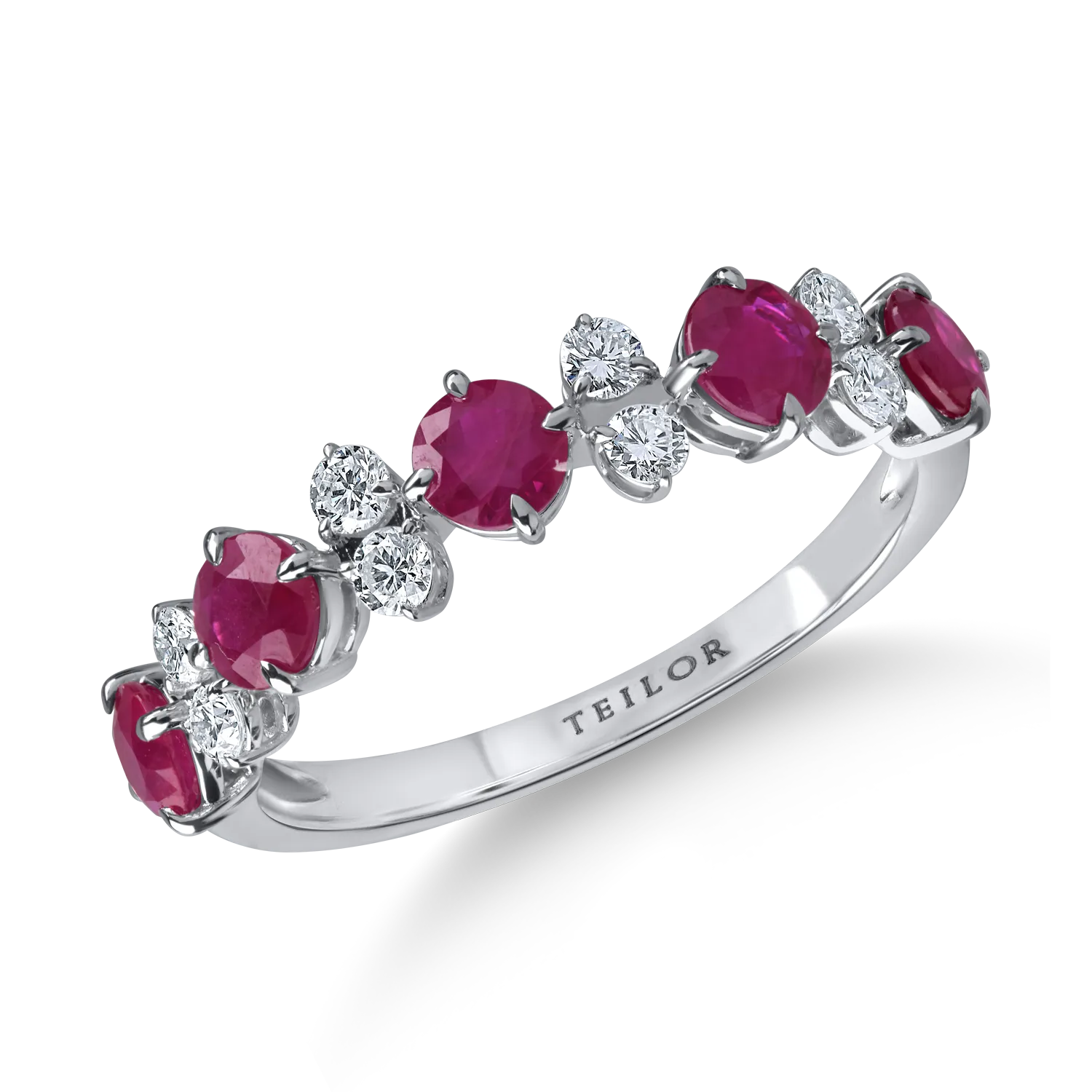Inel din aur alb cu rubine de 1.1ct si diamante microsetting de 0.2ct