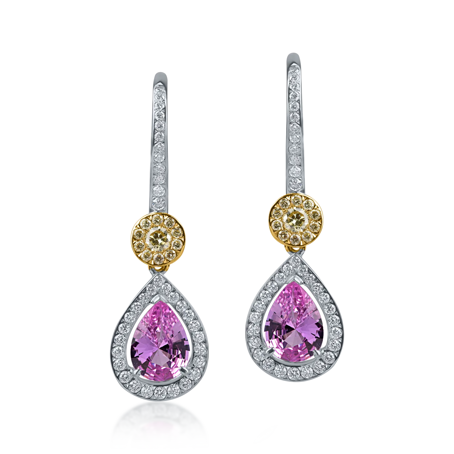 Fehérarany fülbevaló 1.8ct rózsaszín zafírral és gyémánttal-189990