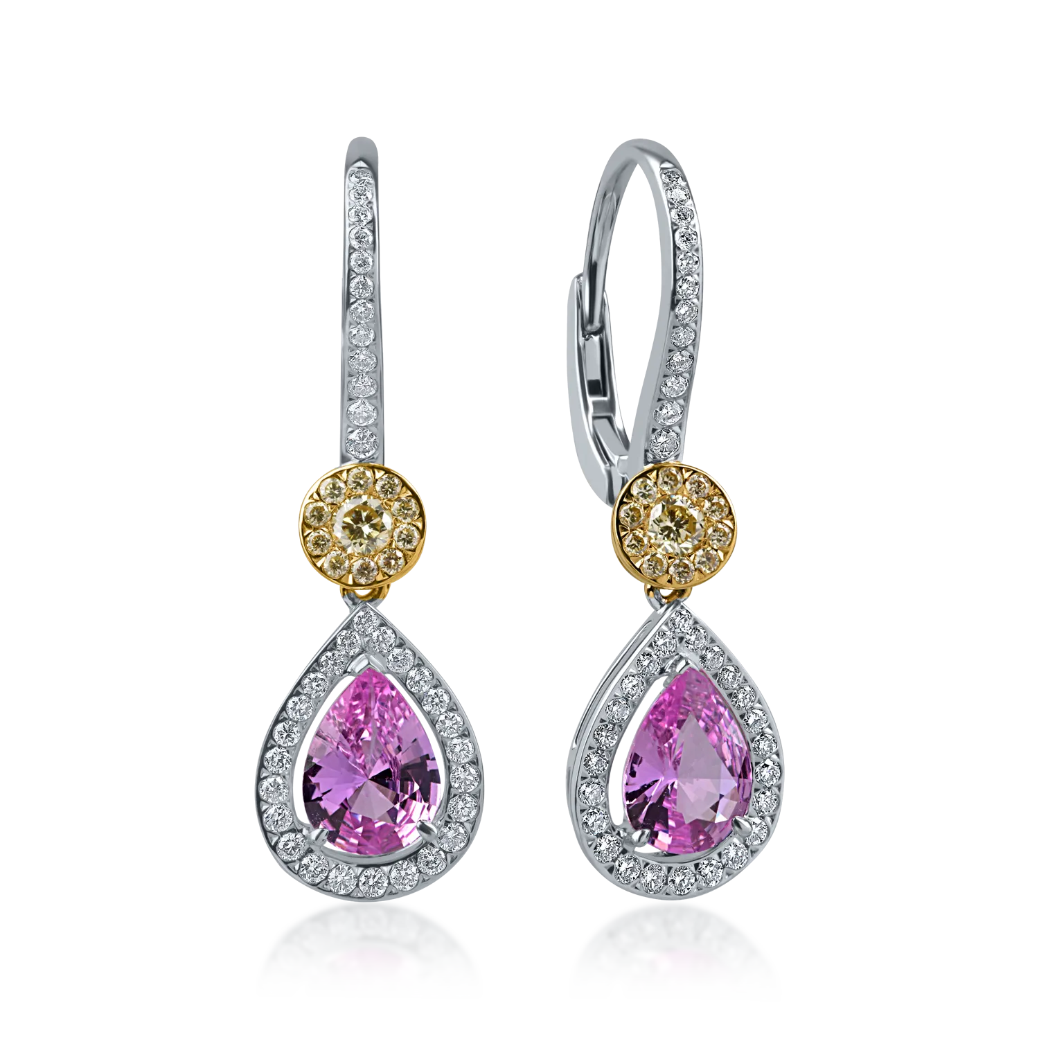 Fehérarany fülbevaló 1.8ct rózsaszín zafírral és gyémánttal