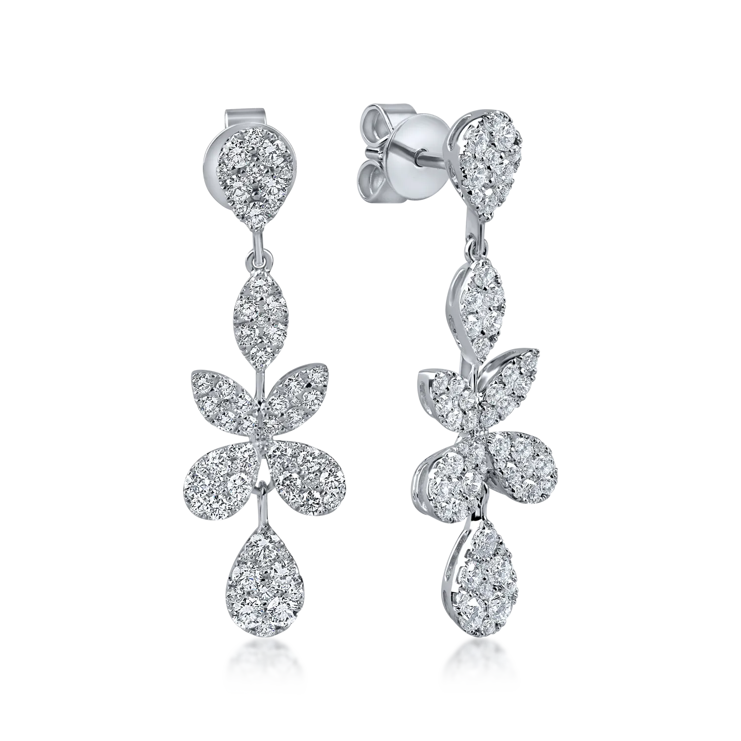 Cercei florali din aur alb cu diamante de 1.9ct