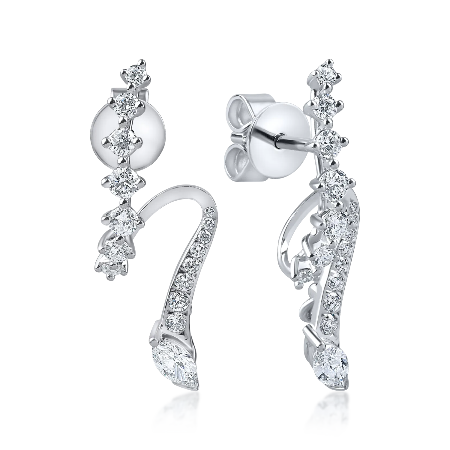 Cercei lungi din aur alb cu diamante de 1.18ct