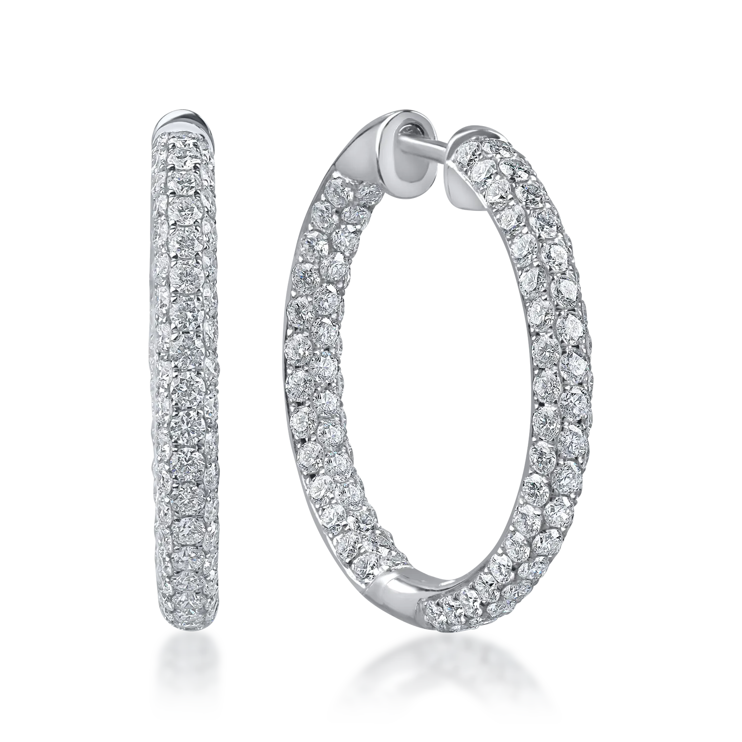 Cercei creole din aur alb cu diamante de 3.27ct