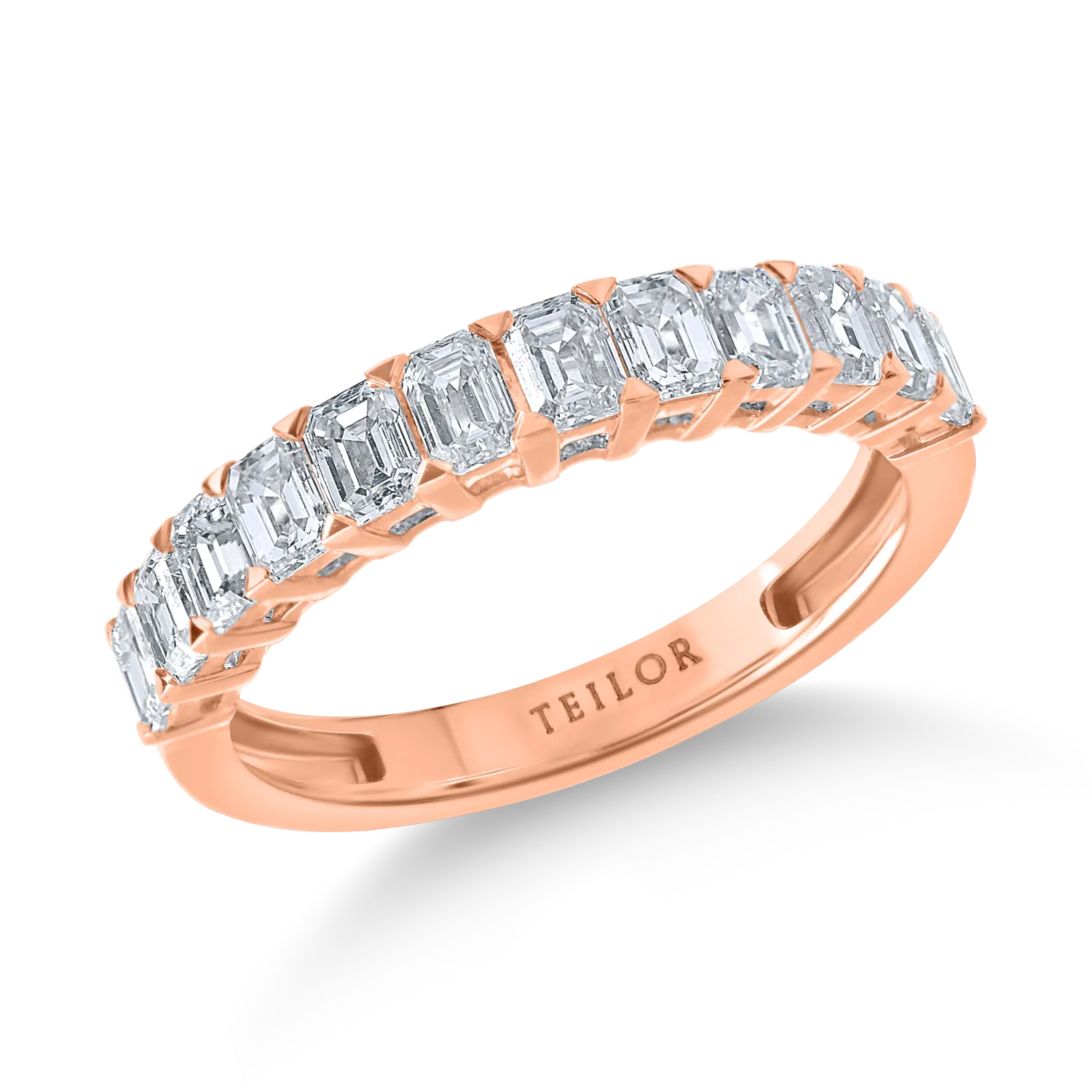 Teilor Inel semieternity din aur roz cu diamante emerald de 1.5ct
