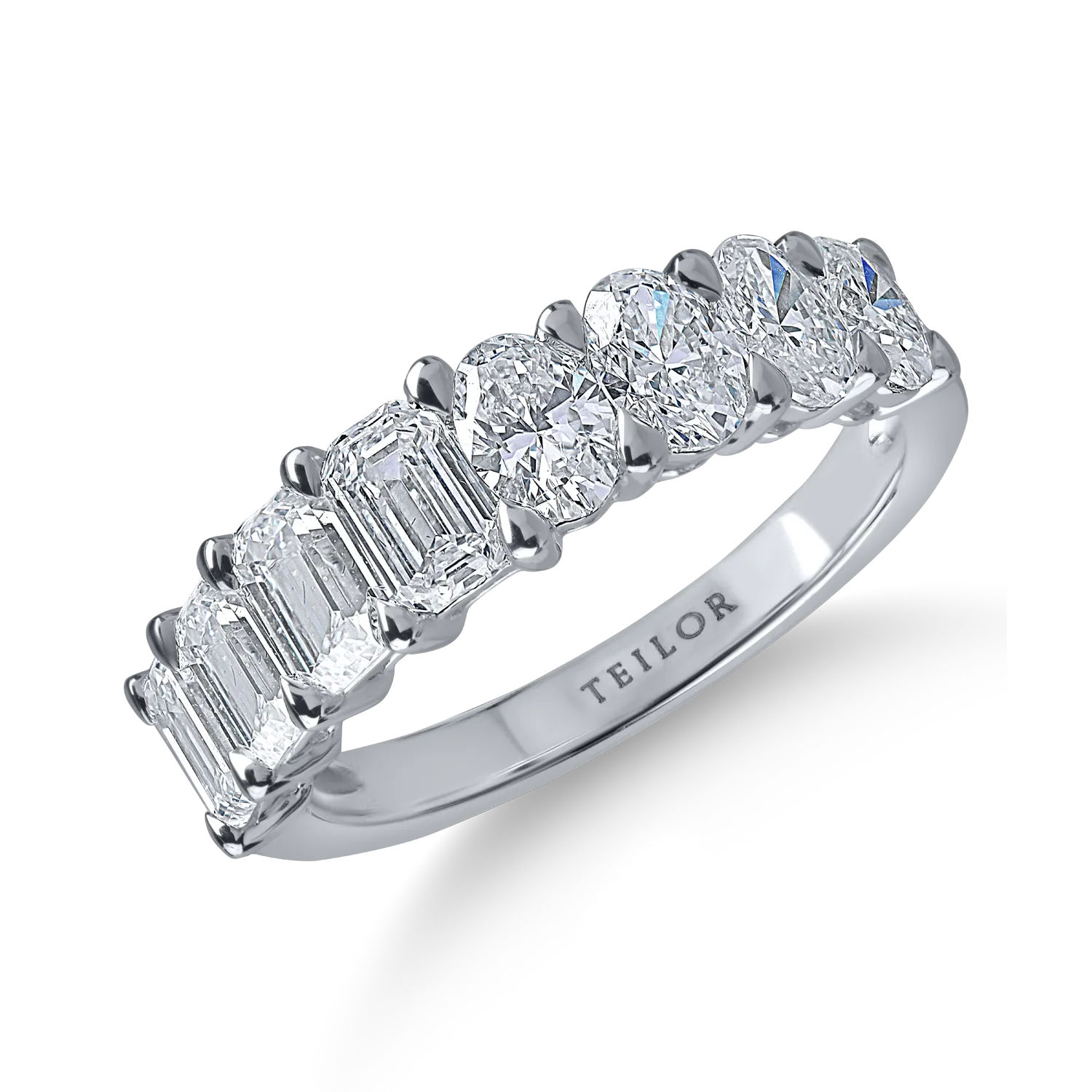 Teilor Inel semieternity din aur alb cu diamante emerald si ovale de 2.2ct