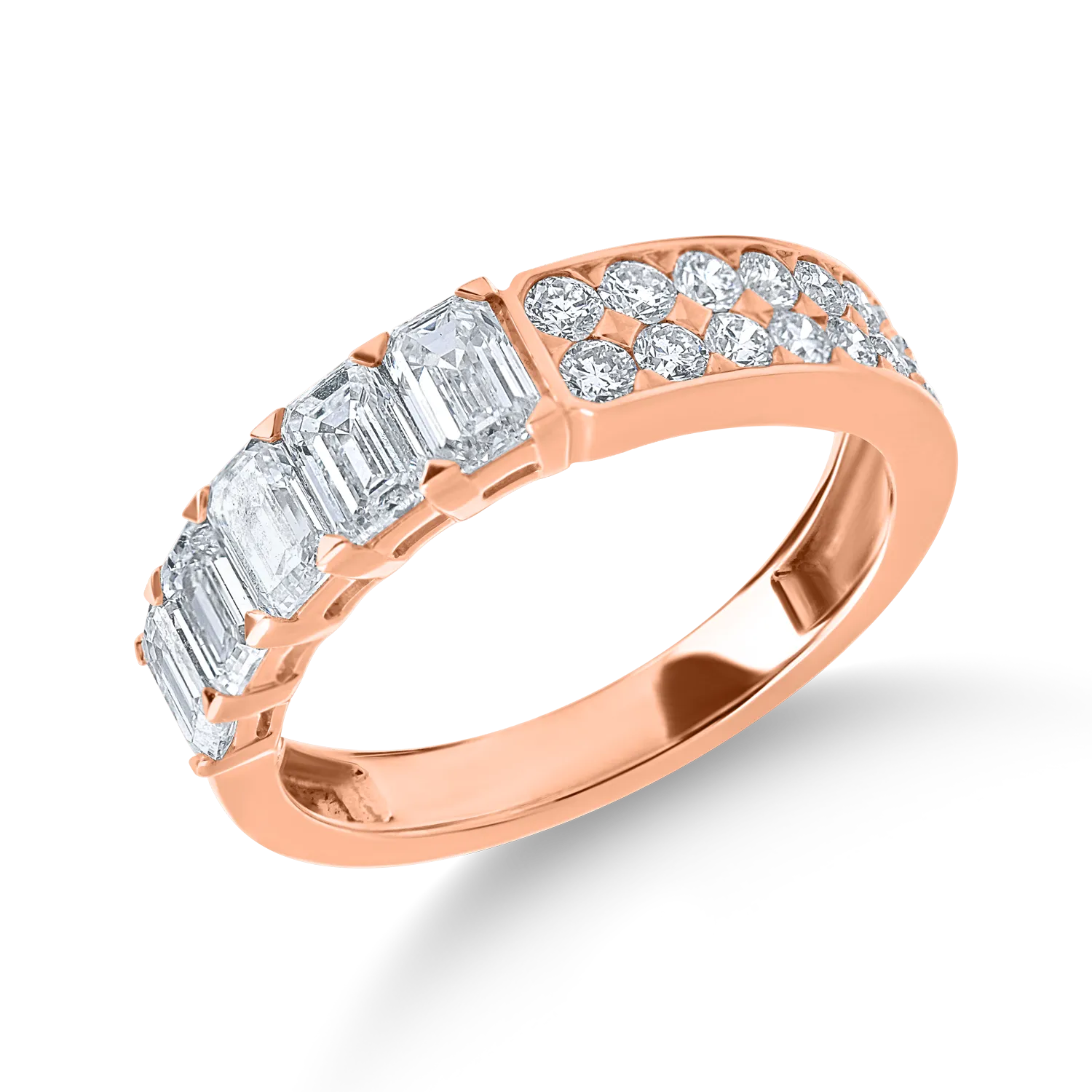 Inel semieternity din aur roz cu diamante de 1.6ct