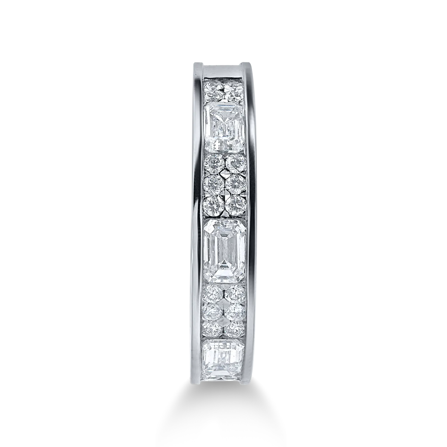 Inel semieternity din aur alb cu diamante emerald si rotunde de 0.8ct - imagine 2