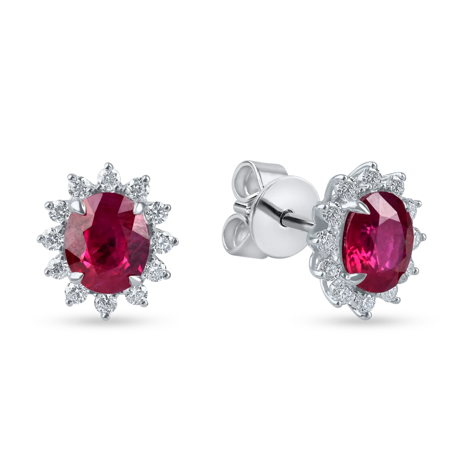 Cercei geometrici din aur alb cu rubine si diamante de 1.8ct