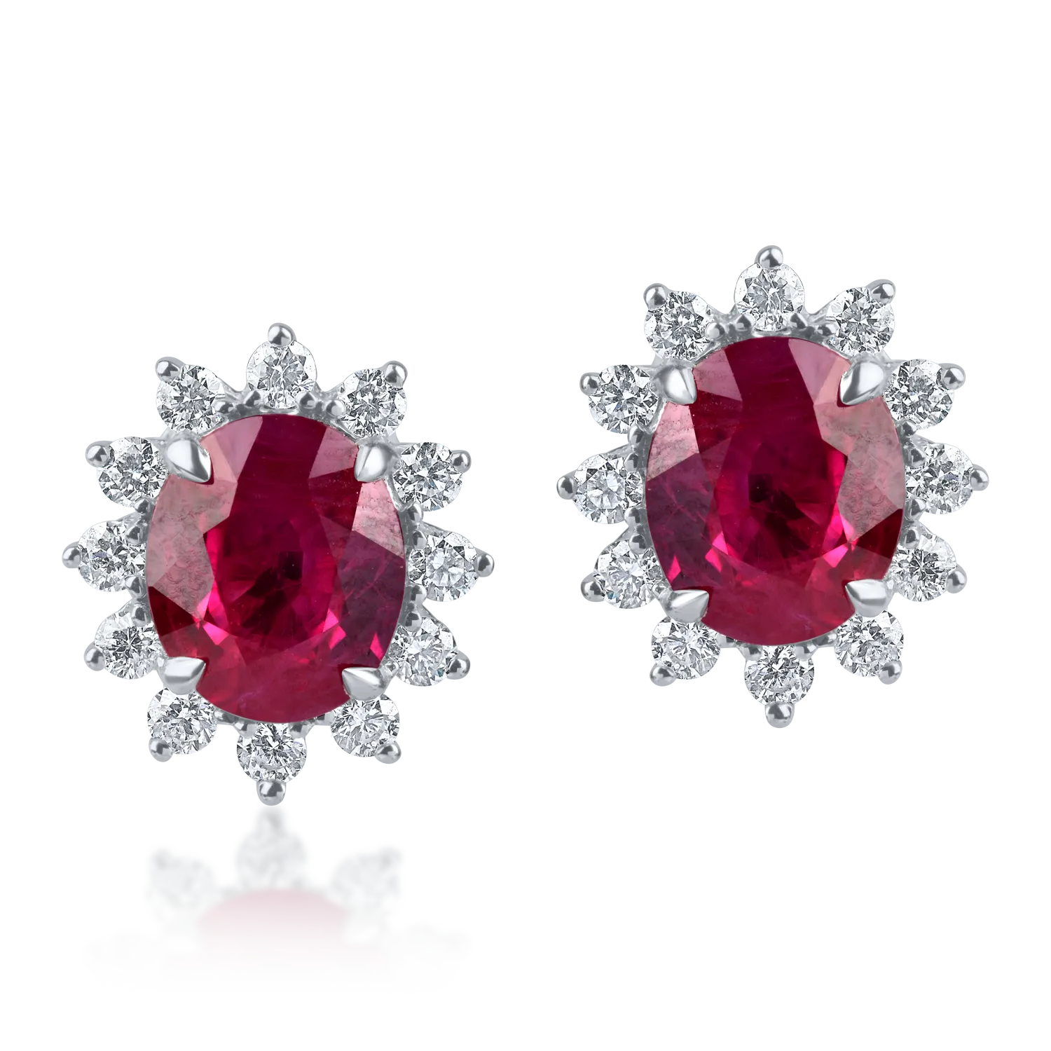 Cercei geometrici din aur alb cu rubine si diamante de 1.8ct