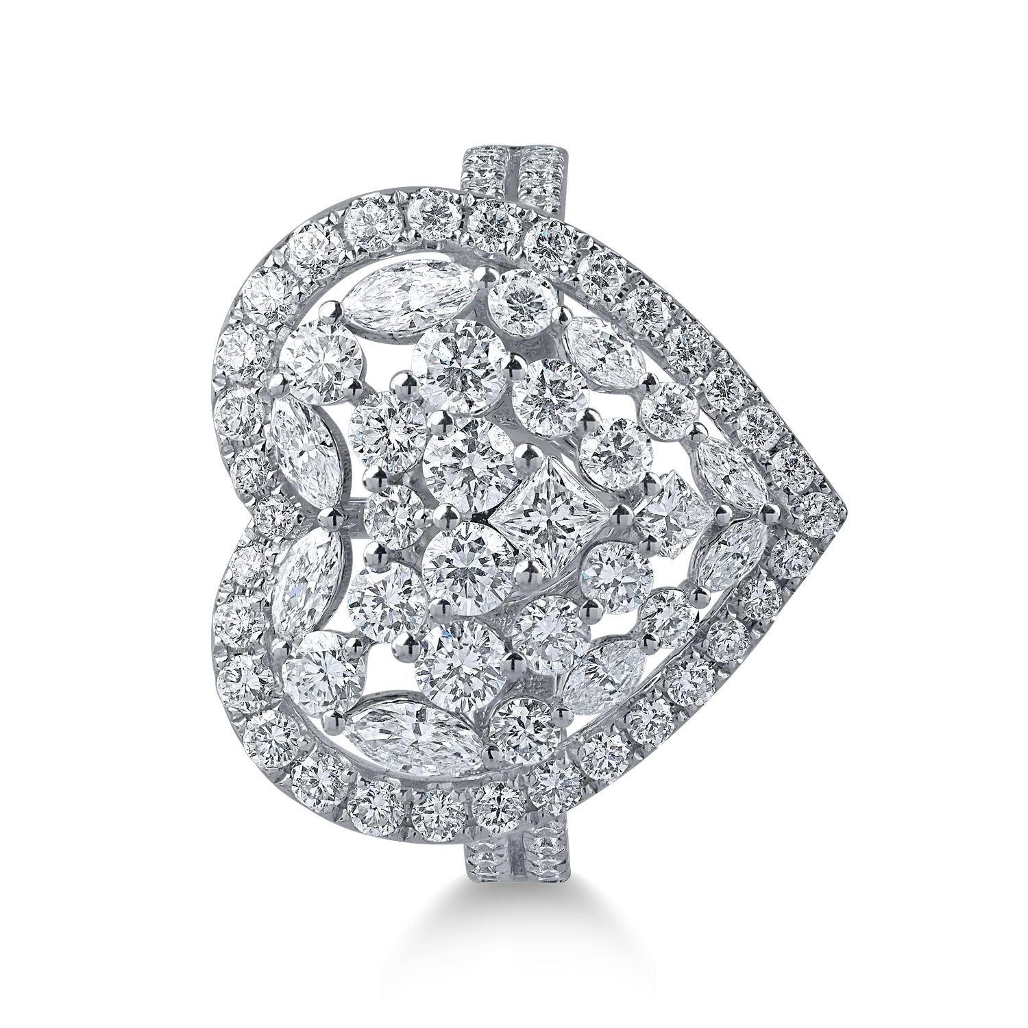 Pierścionek z białego złota z sercem i diamentami 1.6ct