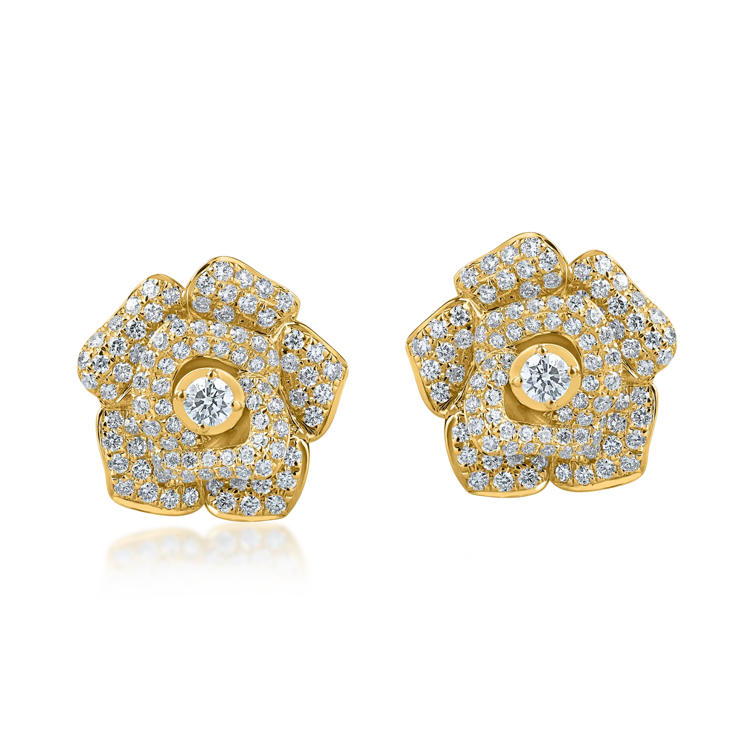 Cercei flori din aur galben cu diamante de 0.8ct